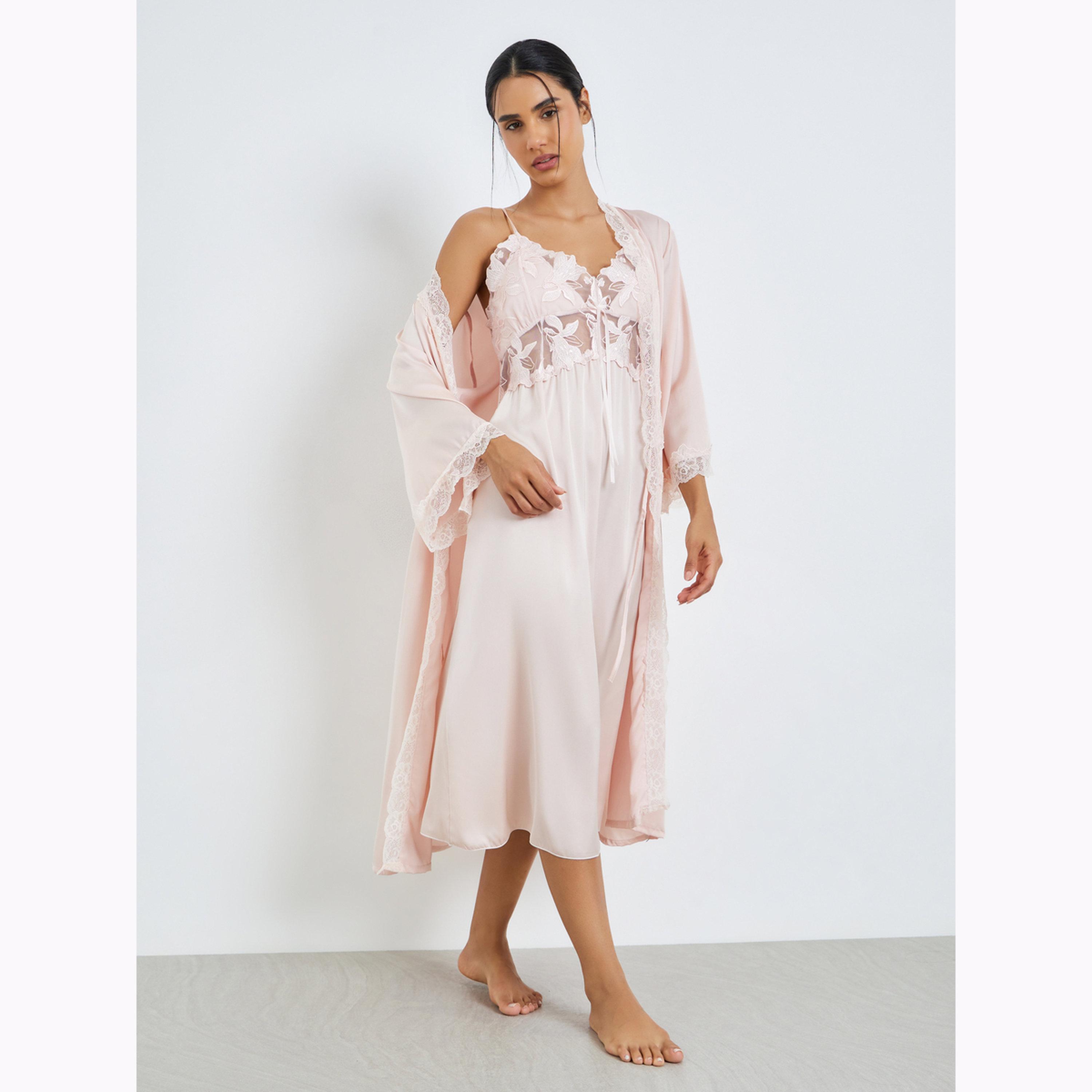 طقم من 2 فستان لانجري دانتيل جيبير وروب-women-clothing-nightwear-robes-image-2