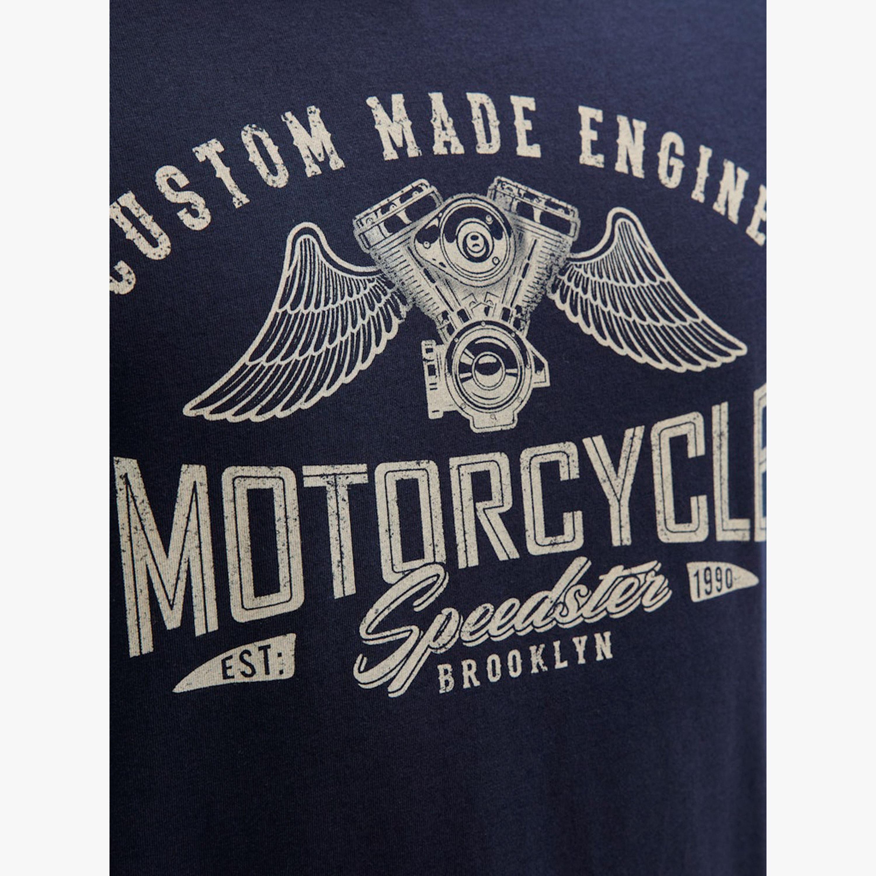 REBEL Navy Blue Round Neck Cotton T-Shirt-men-clothing-tshirtsandpolos-tshirts-image-5