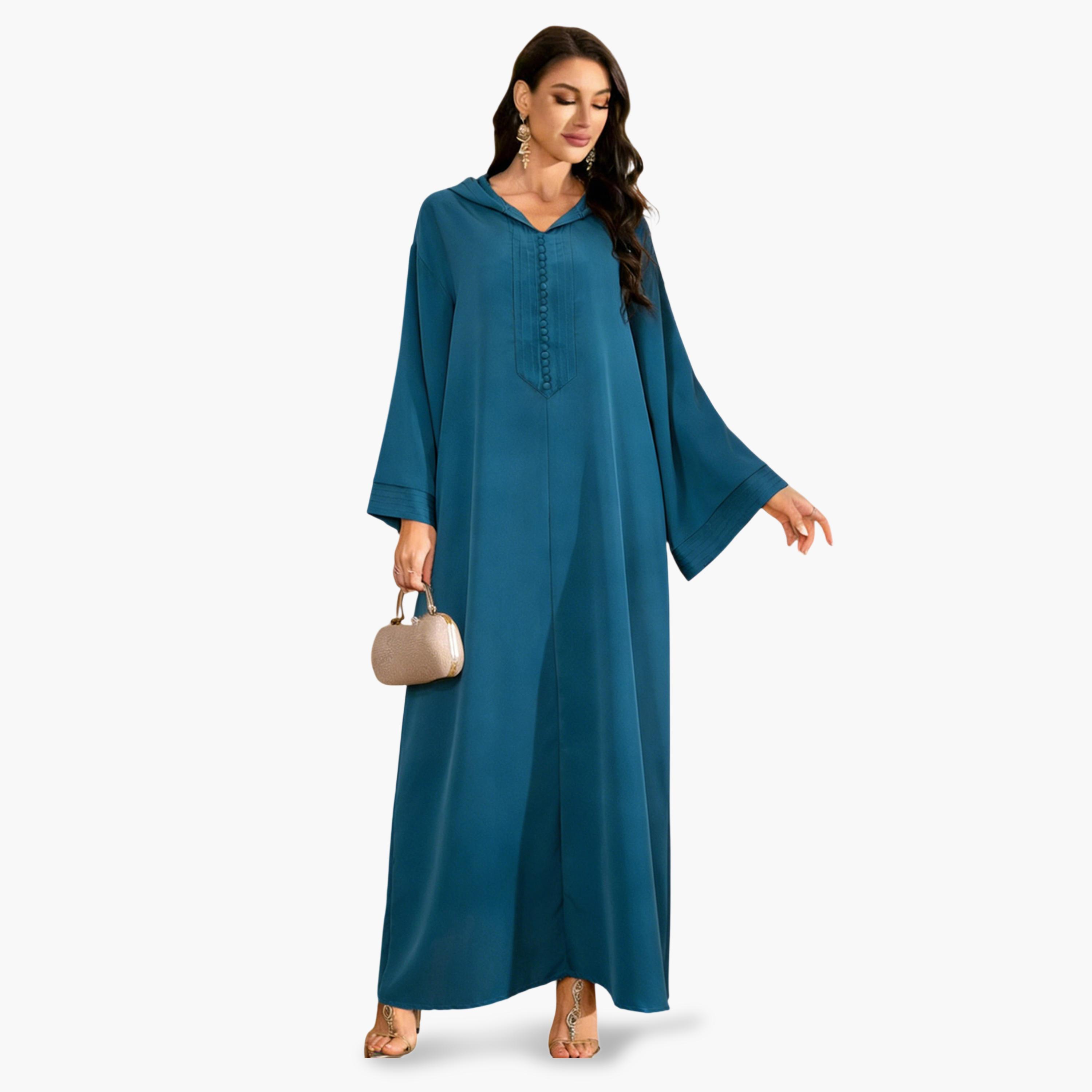 Take Two Teal Solid Jalabiya with Hood-women-arabicclothing-jalabiyas-image-1