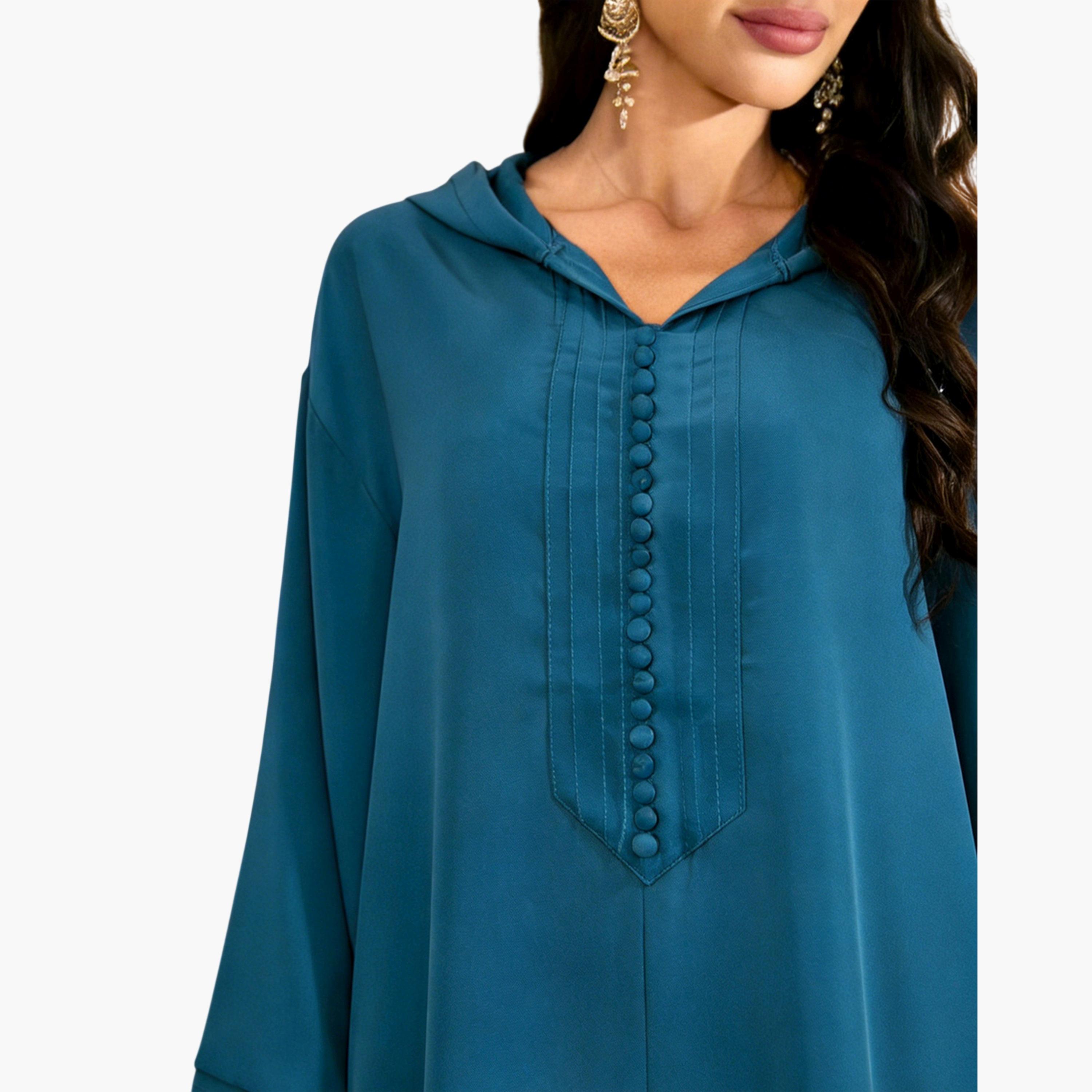 Take Two Teal Solid Jalabiya with Hood-women-arabicclothing-jalabiyas-image-5