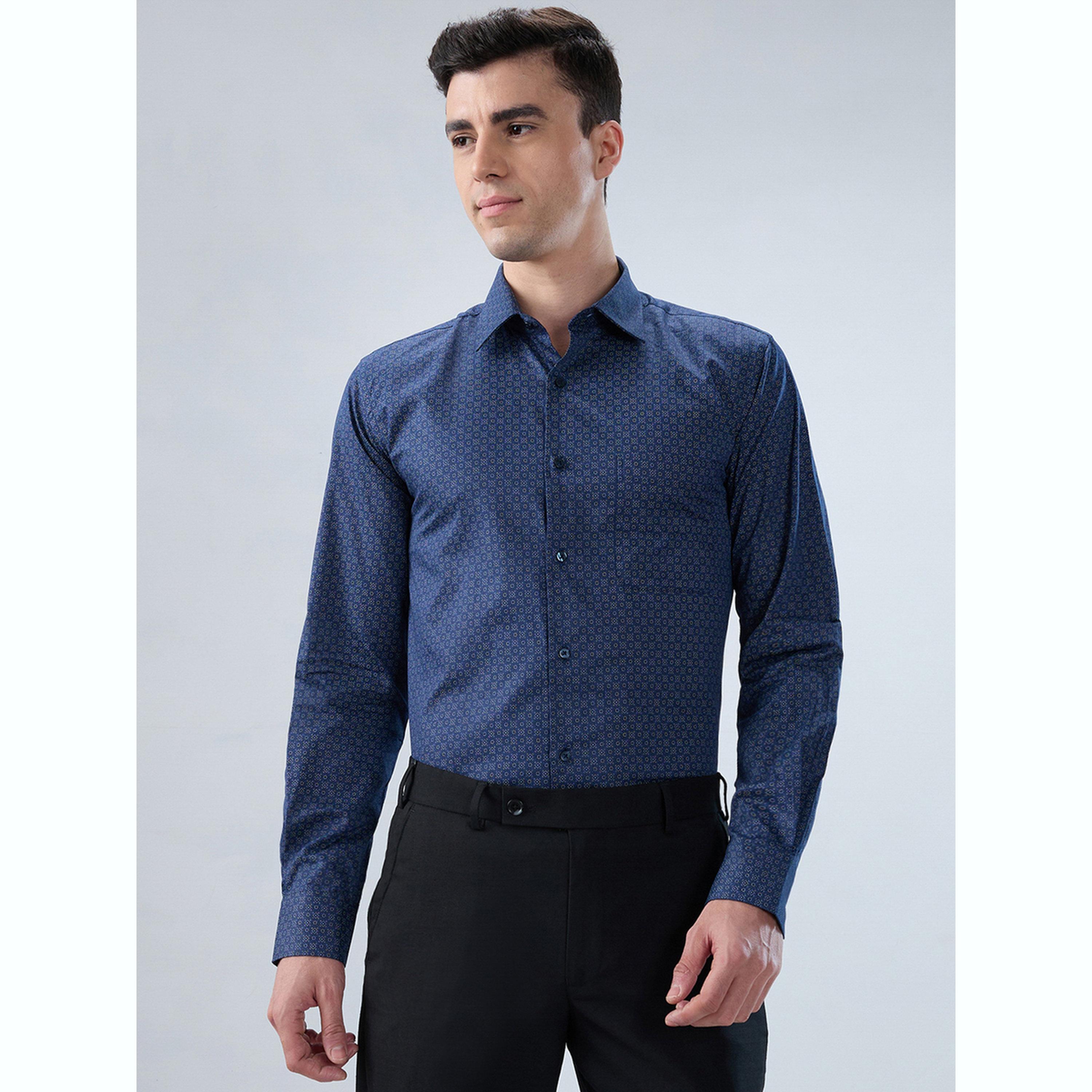 Park Avenue X Styli Men Blue Printed Cotton Modern Slim Fit Shirt-men-clothing-shirts-image-1