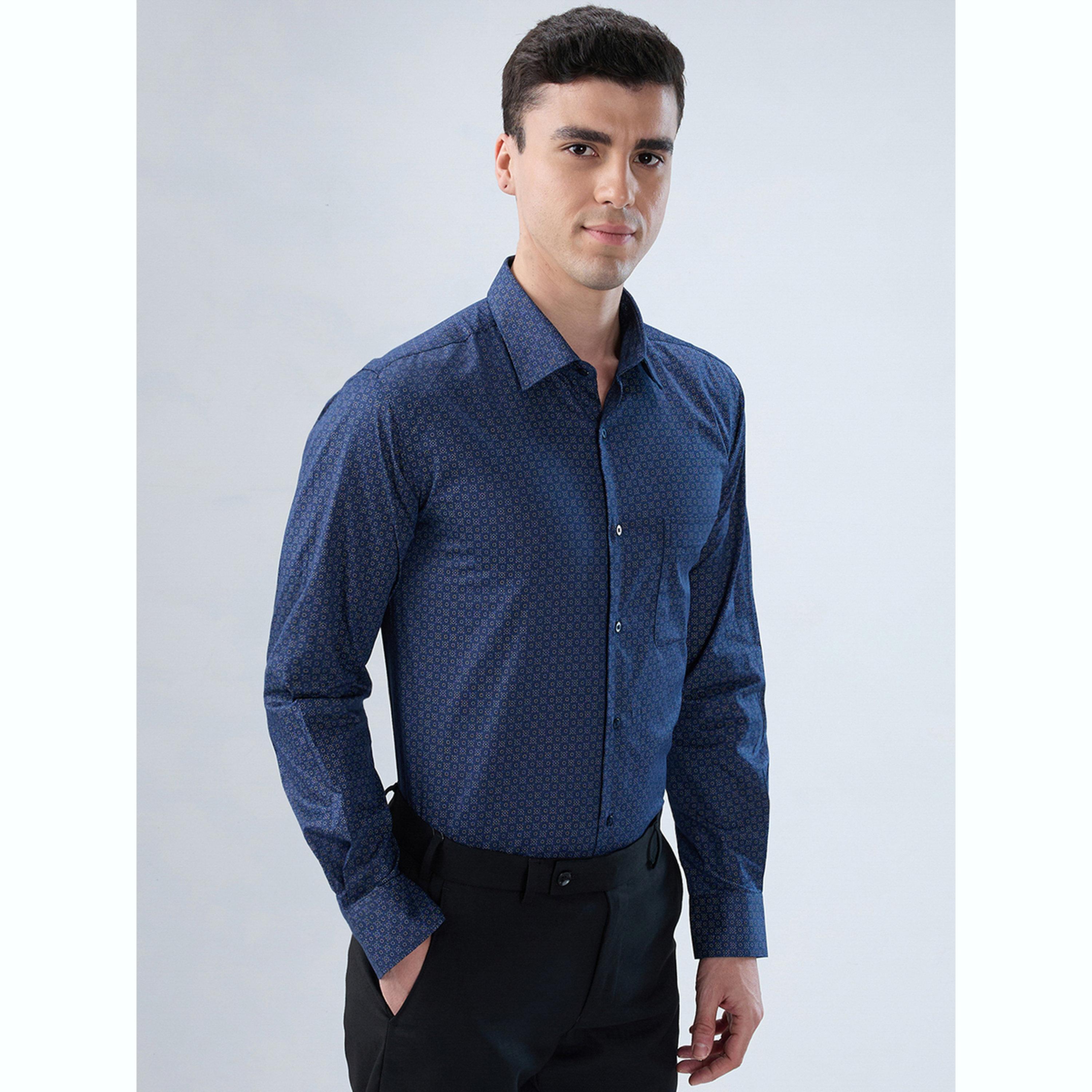 قميص قطن بقصة سليم فت عصرية وطبعة-men-clothing-shirts-image-5