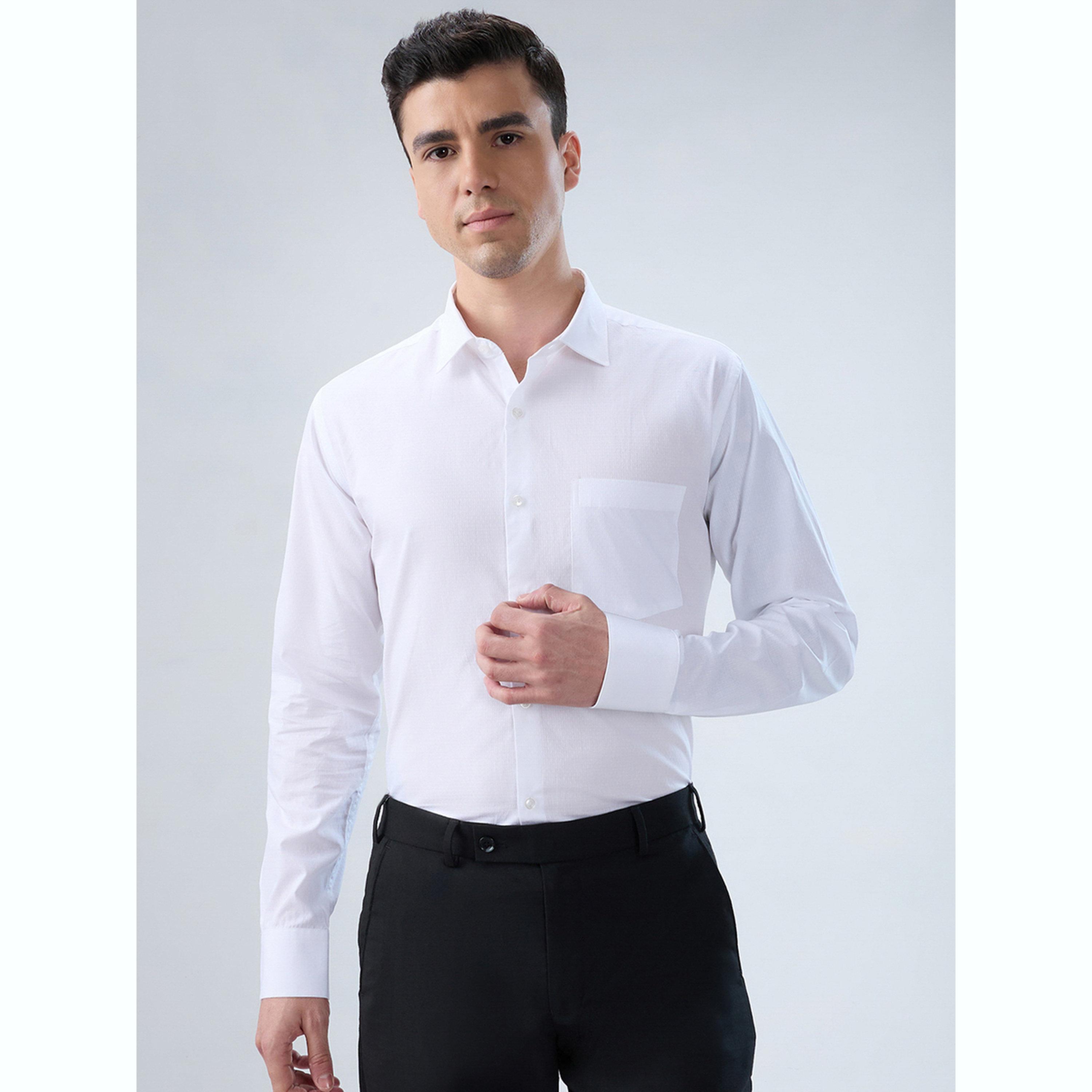 Park Avenue X Styli Men White Solid Slim Fit Shirt with Pocket Detail-men-clothing-shirts-image-1
