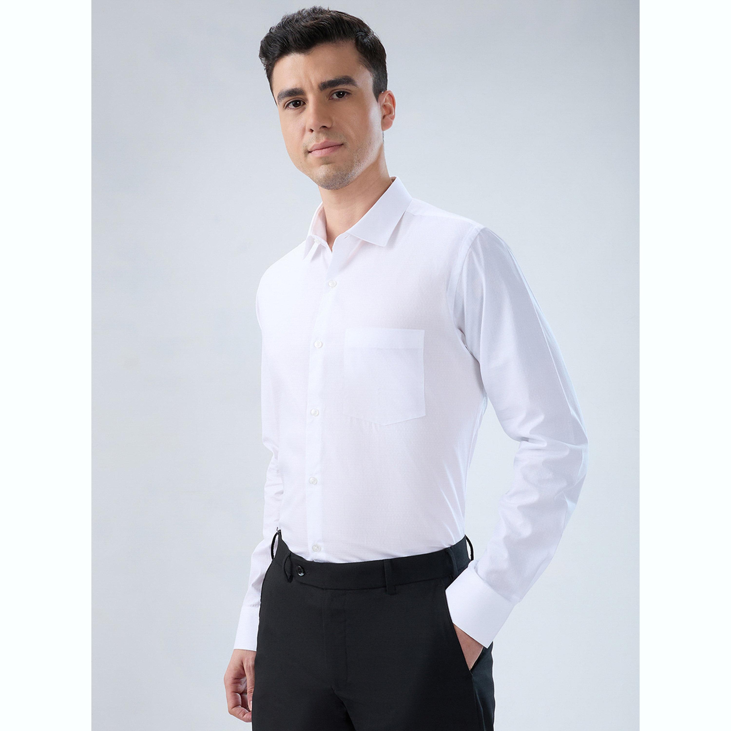 Park Avenue X Styli Men White Solid Slim Fit Shirt with Pocket Detail-men-clothing-shirts-image-3