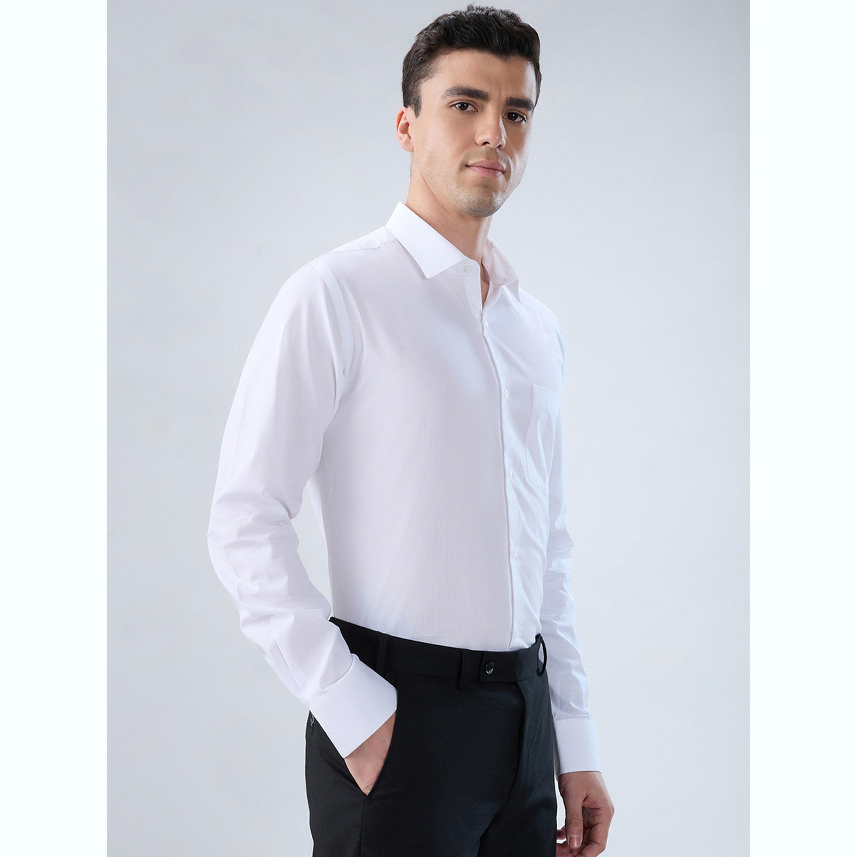 Park Avenue X Styli Men White Solid Slim Fit Shirt with Pocket Detail-men-clothing-shirts-image-5