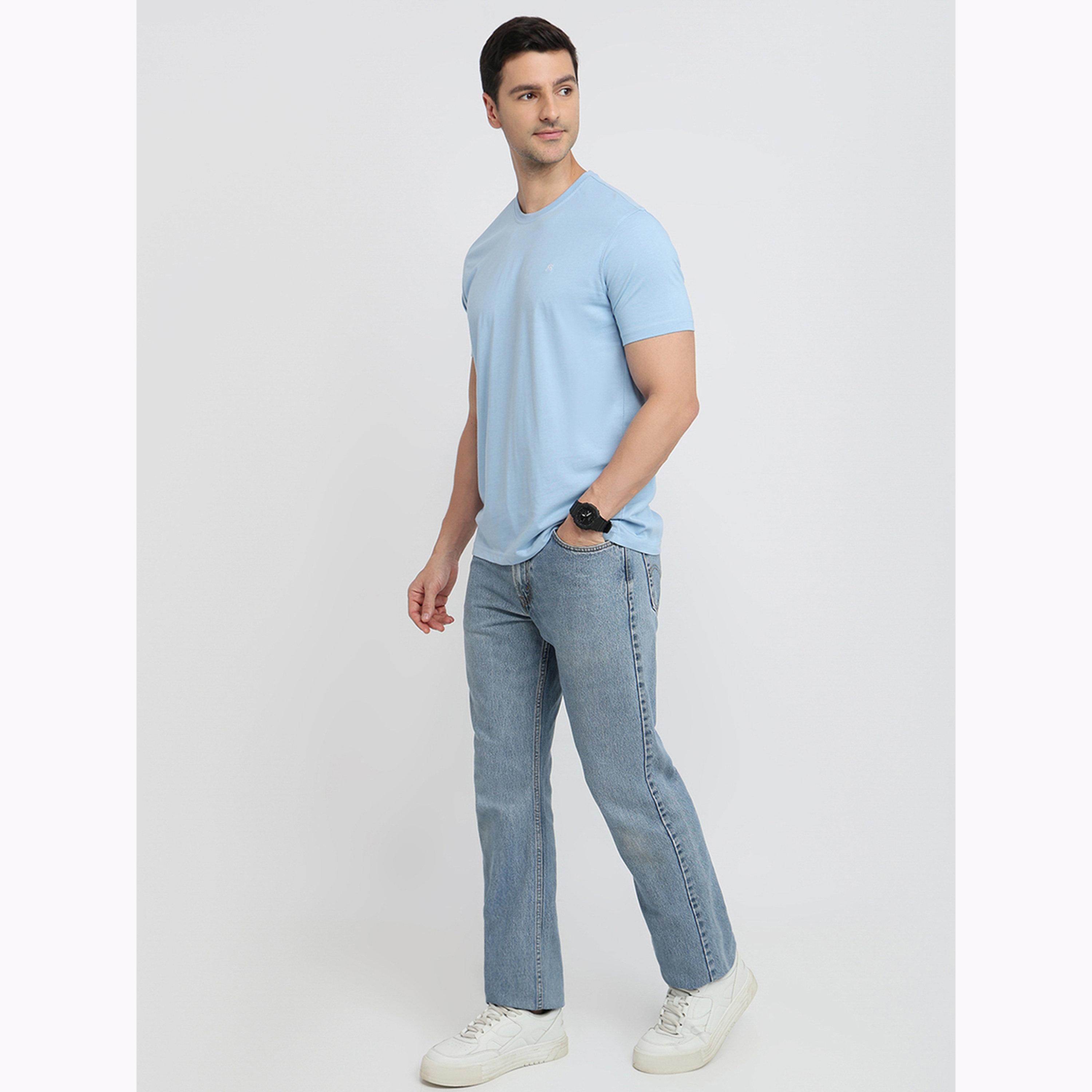 Raymond X Styli Blue Cotton Regular Fit Solid T-Shirt-men-clothing-tshirtsandpolos-tshirts-image-2