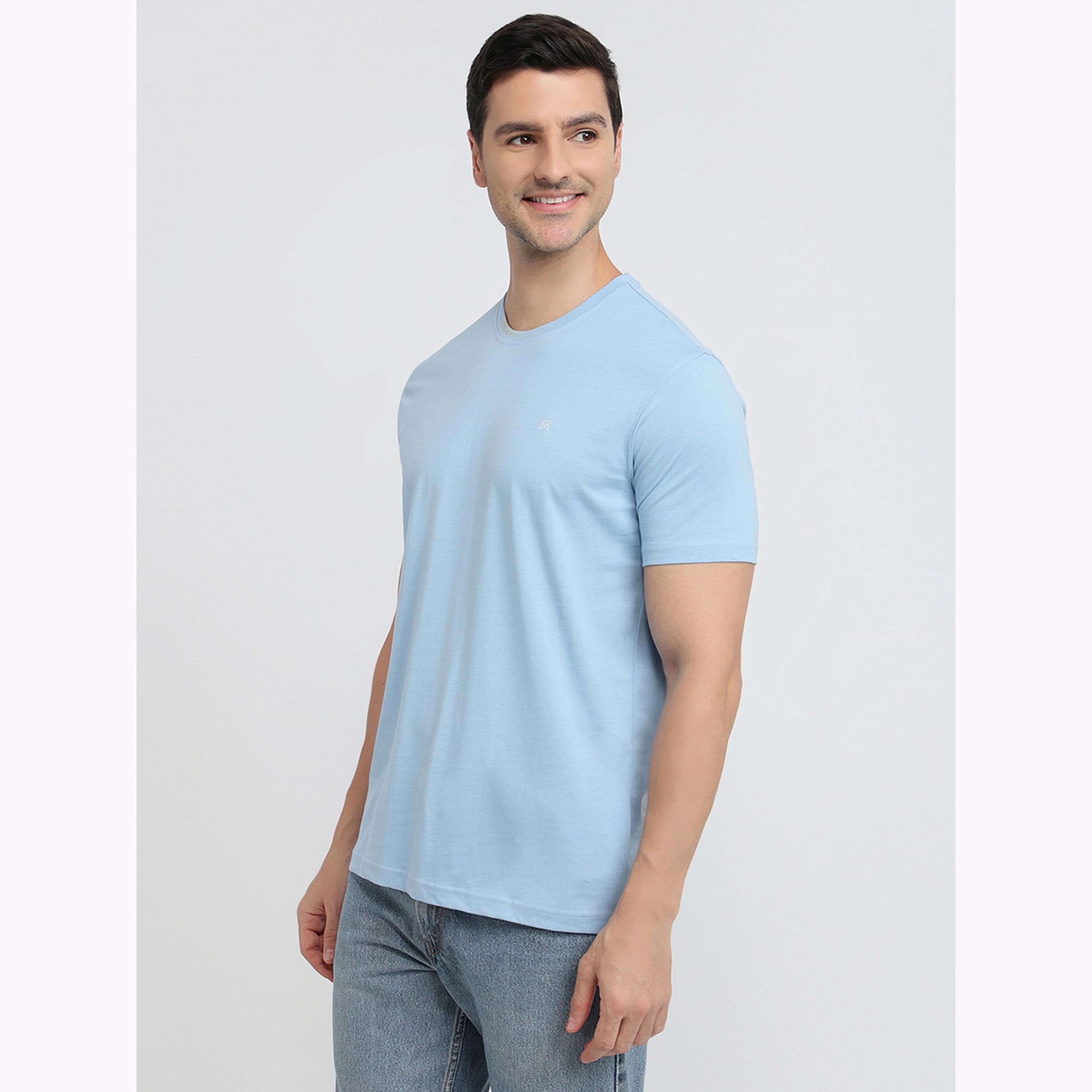 Raymond X Styli Blue Cotton Regular Fit Solid T-Shirt-men-clothing-tshirtsandpolos-tshirts-image-5