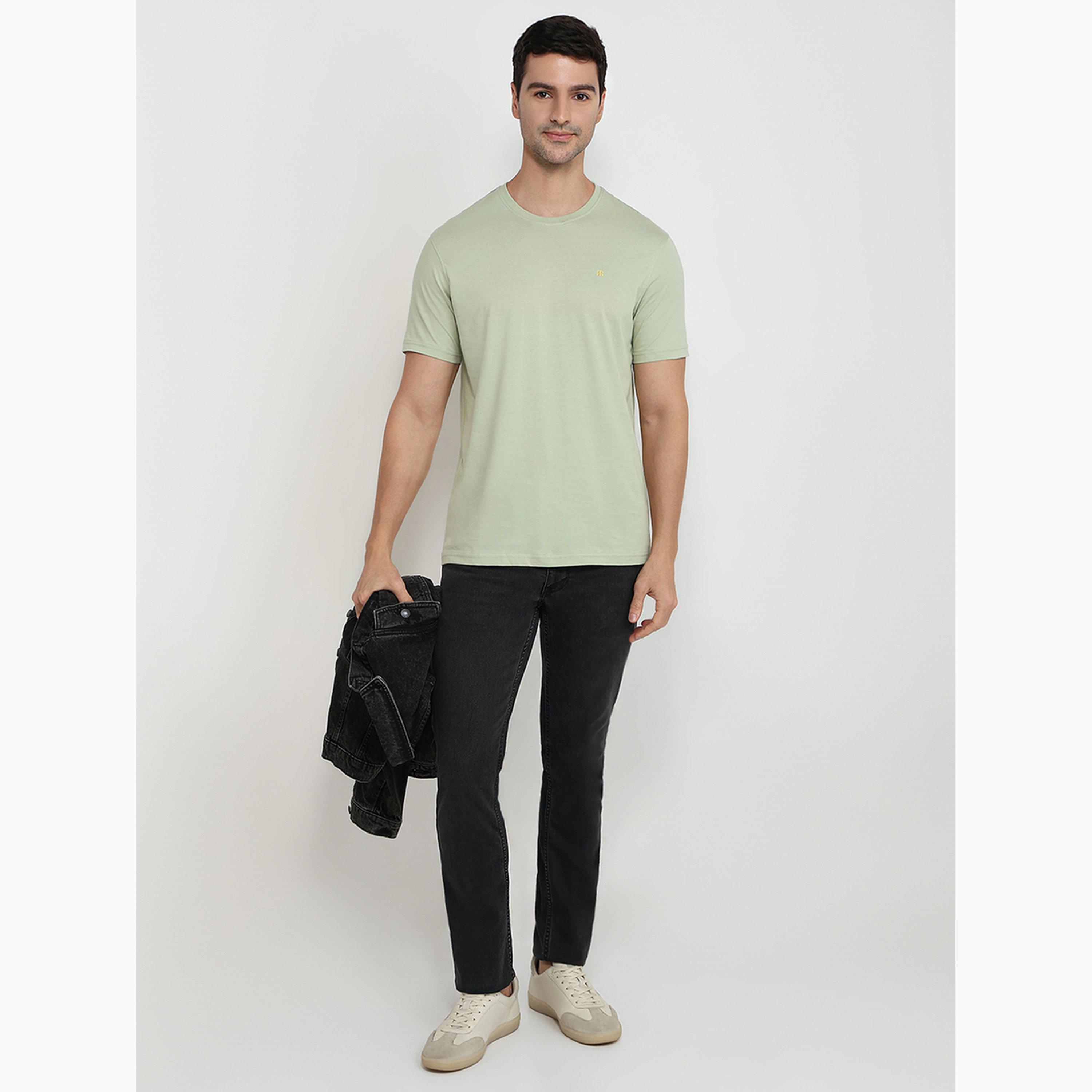 Raymond X Styli Green Cotton Regular Fit Solid T-Shirt-men-clothing-tshirtsandpolos-tshirts-image-2