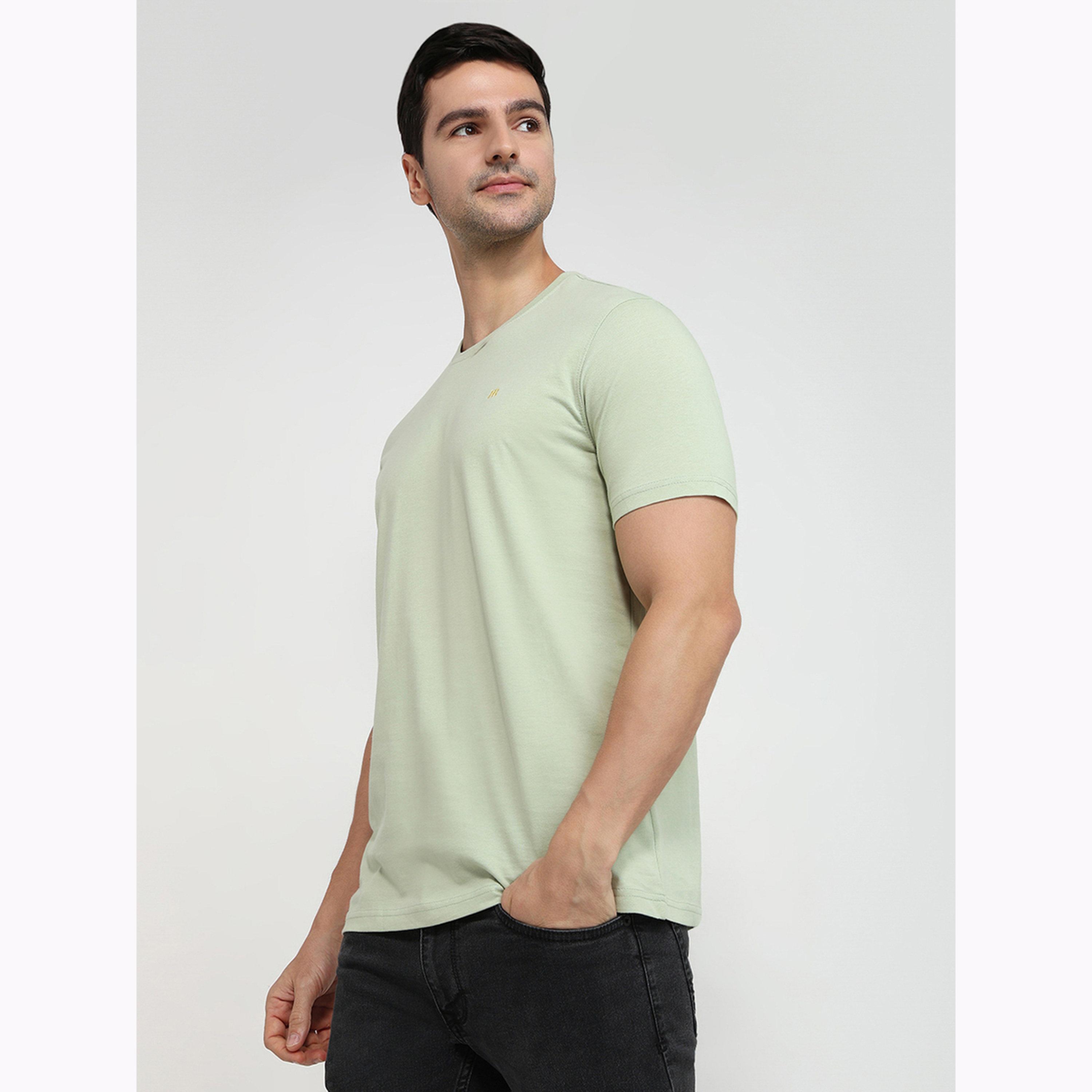 Raymond X Styli Green Cotton Regular Fit Solid T-Shirt-men-clothing-tshirtsandpolos-tshirts-image-5