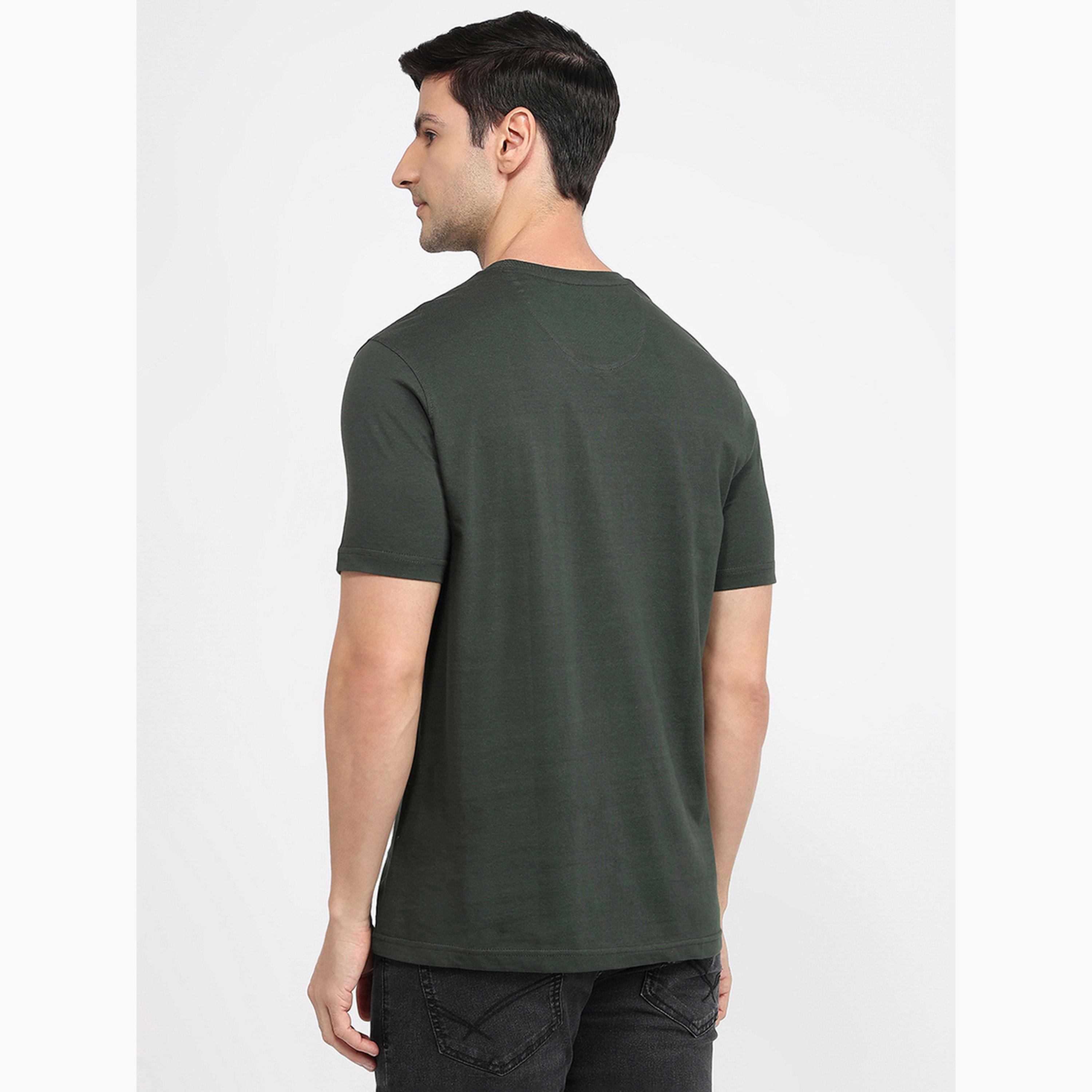 Raymond X Styli Dark Green Cotton Regular Fit Solid T-Shirt-men-clothing-tshirtsandpolos-tshirts-image-4