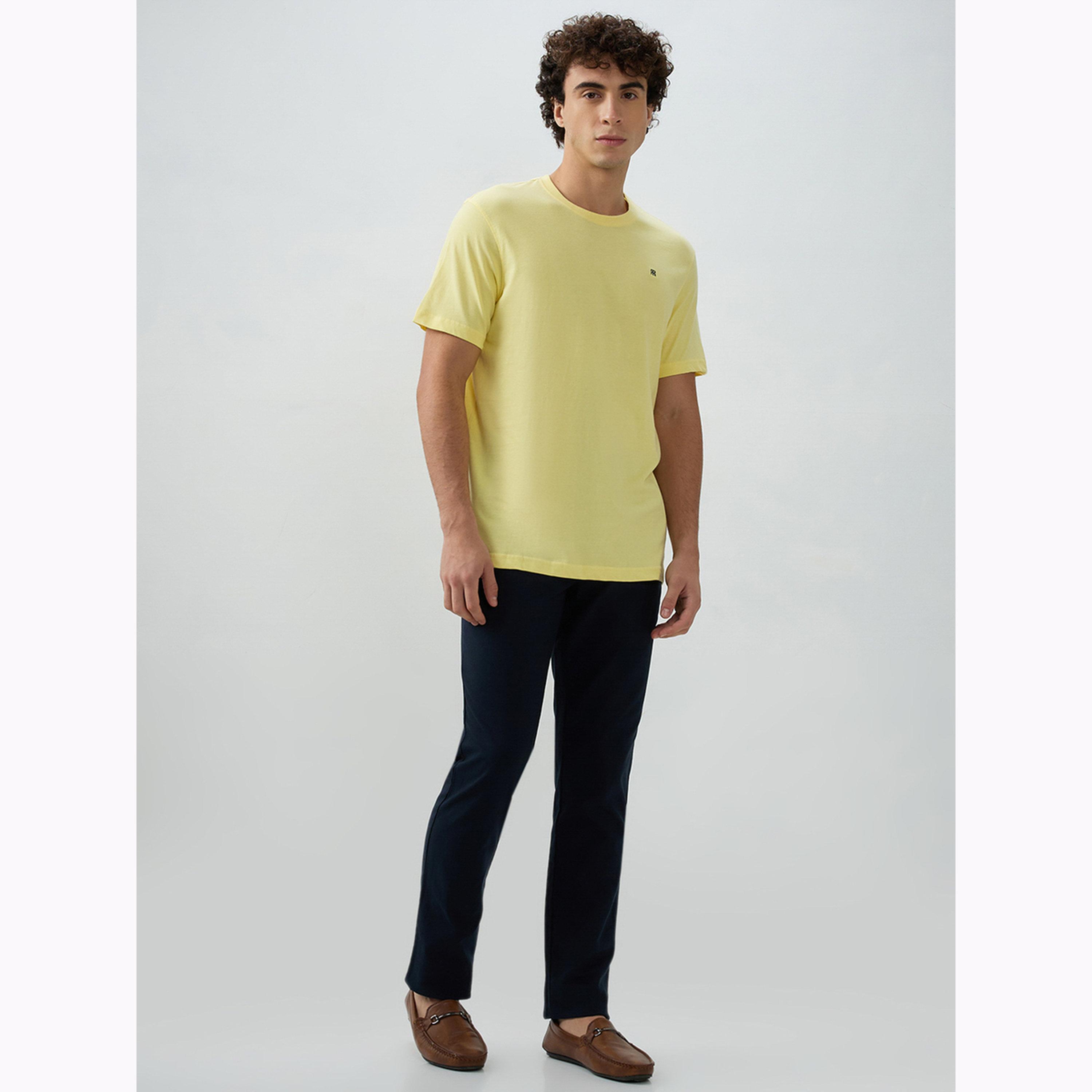 Raymond X Styli Yellow Cotton Regular Fit Solid T-Shirt-men-clothing-tshirtsandpolos-tshirts-image-2