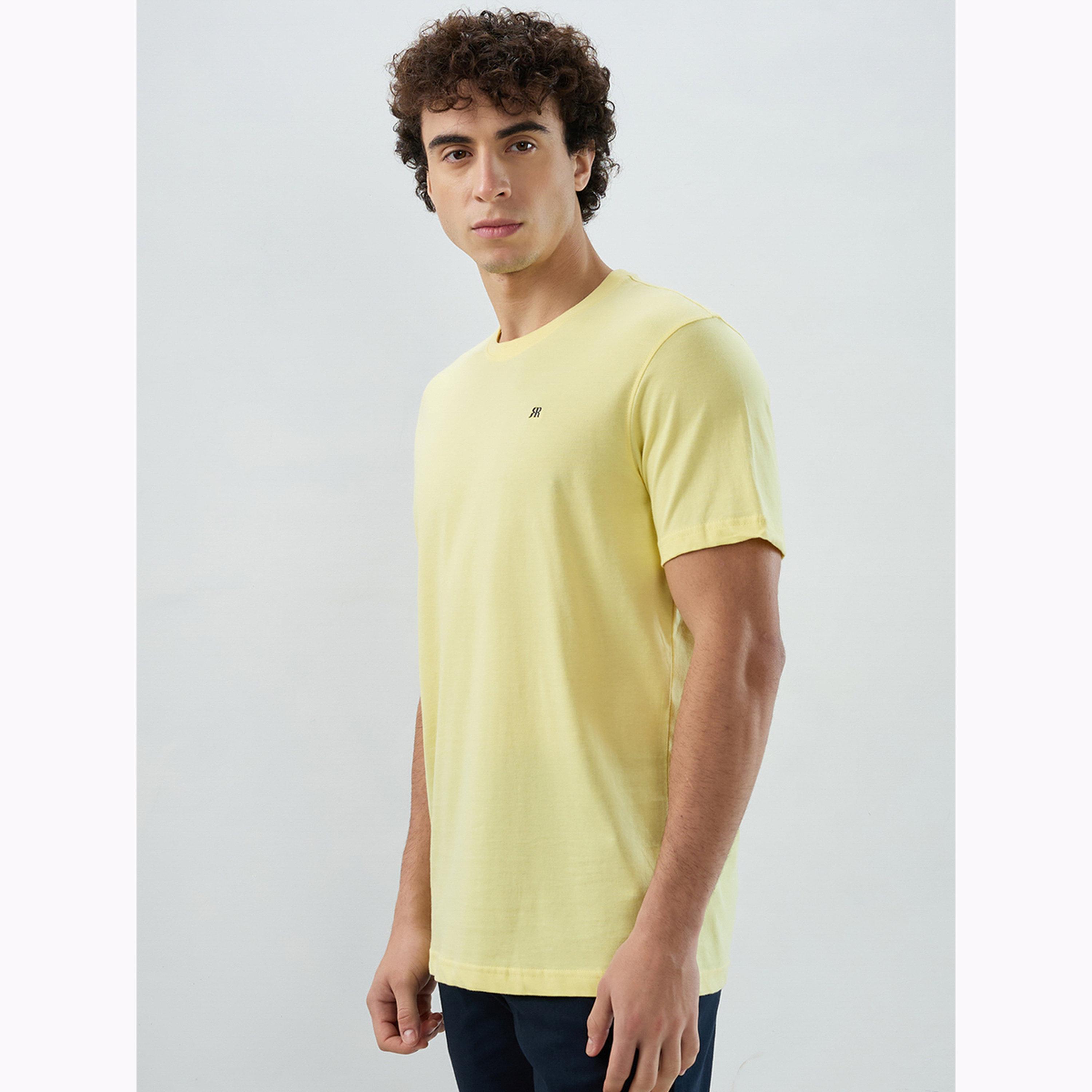 Raymond X Styli Yellow Cotton Regular Fit Solid T-Shirt-men-clothing-tshirtsandpolos-tshirts-image-3