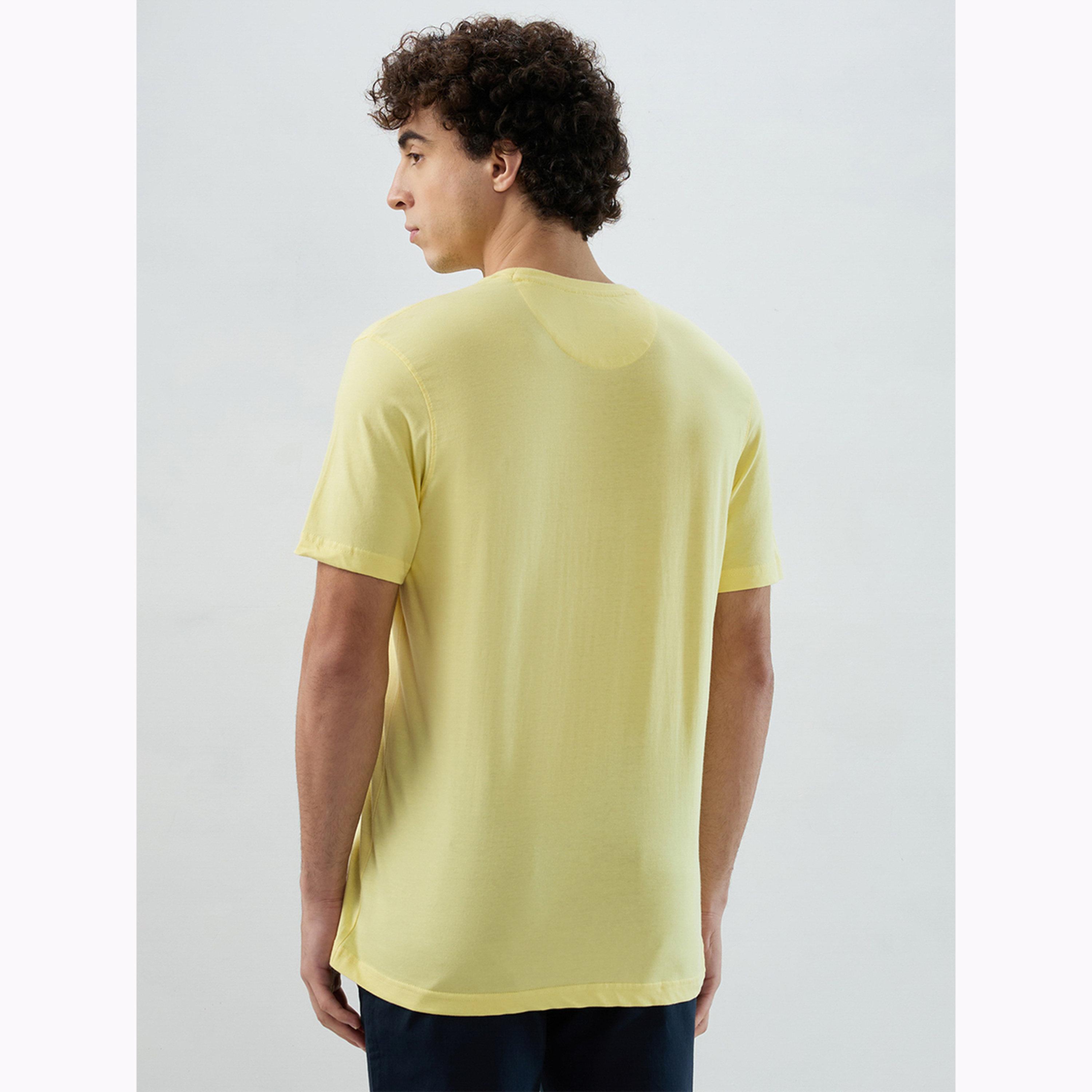 Raymond X Styli Yellow Cotton Regular Fit Solid T-Shirt-men-clothing-tshirtsandpolos-tshirts-image-4