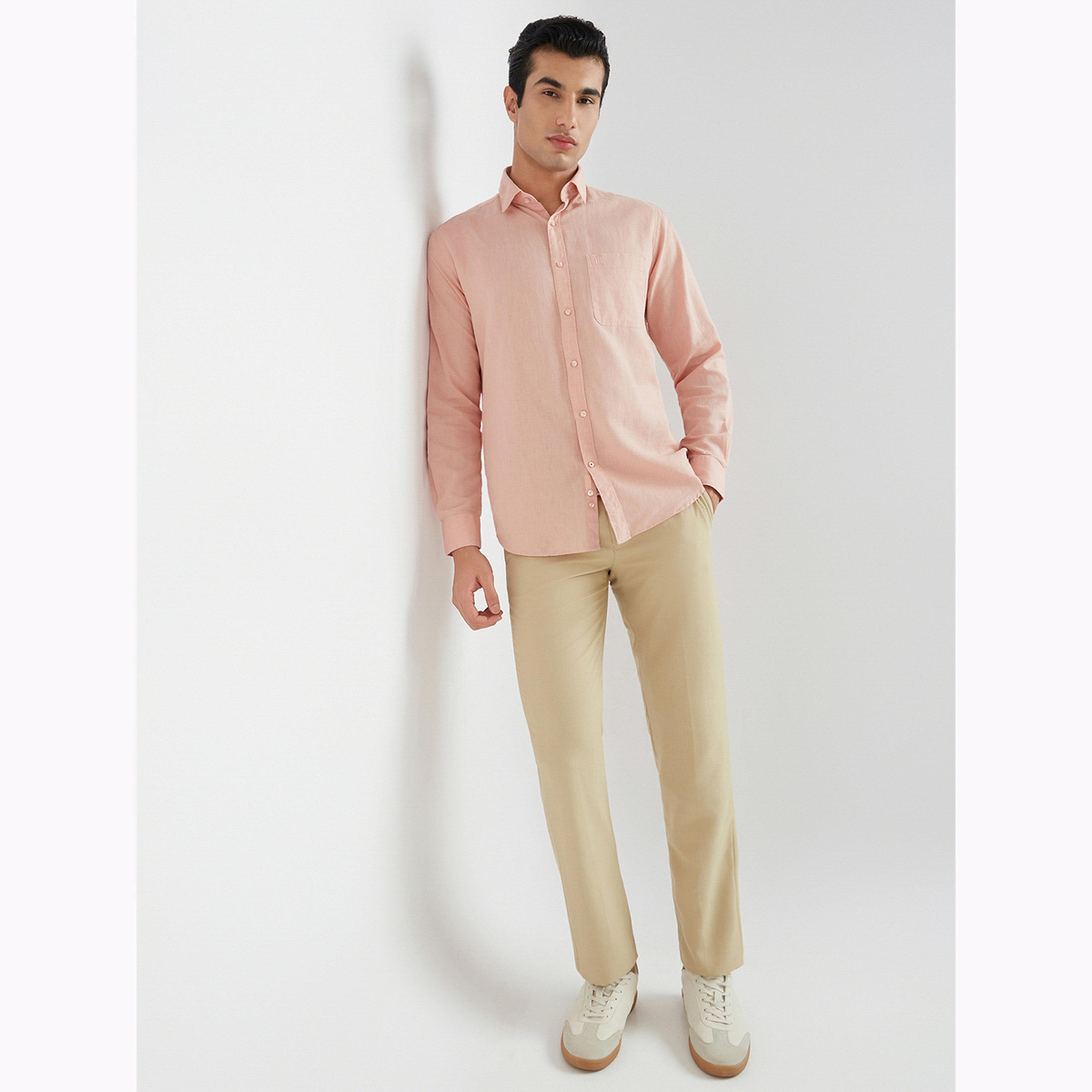 Raymond X Styli Men Peach Solid Long Sleeves Slim Fit Shirt-men-clothing-shirts-image-2