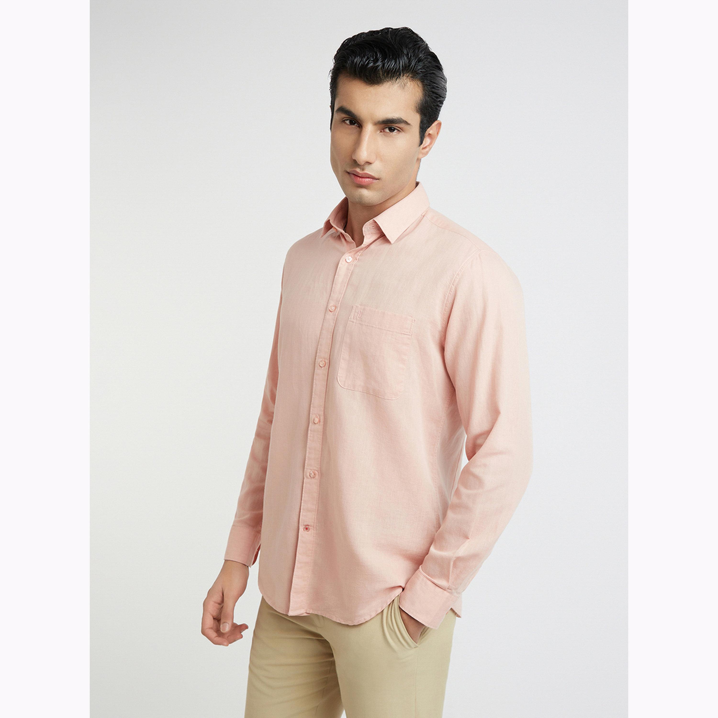 قميص رجالي سادة بأكمام طويلة وقصة ضيقة - خوخي-men-clothing-shirts-image-3