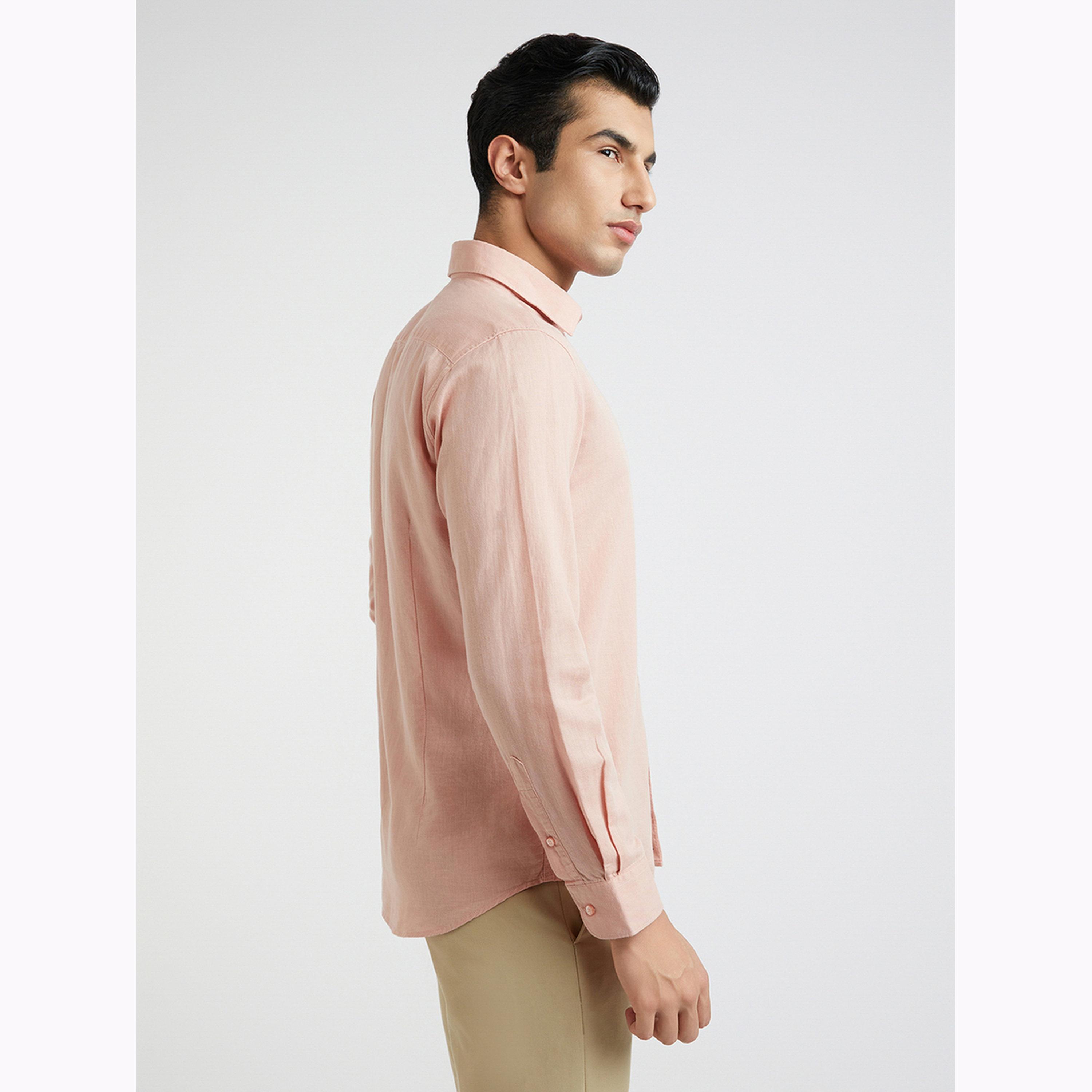 Raymond X Styli Men Peach Solid Long Sleeves Slim Fit Shirt-men-clothing-shirts-image-5
