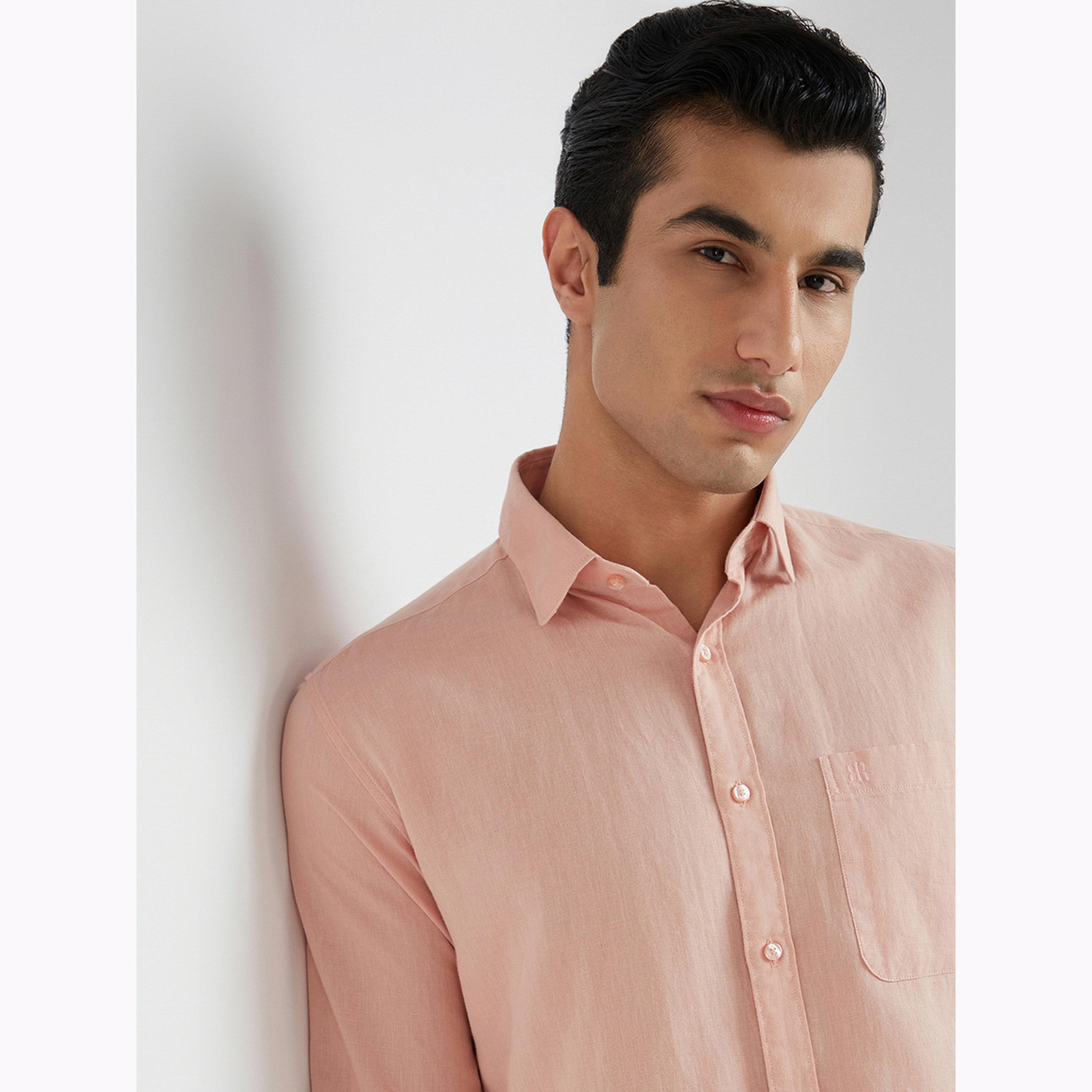 قميص رجالي سادة بأكمام طويلة وقصة ضيقة - خوخي-men-clothing-shirts-image-6