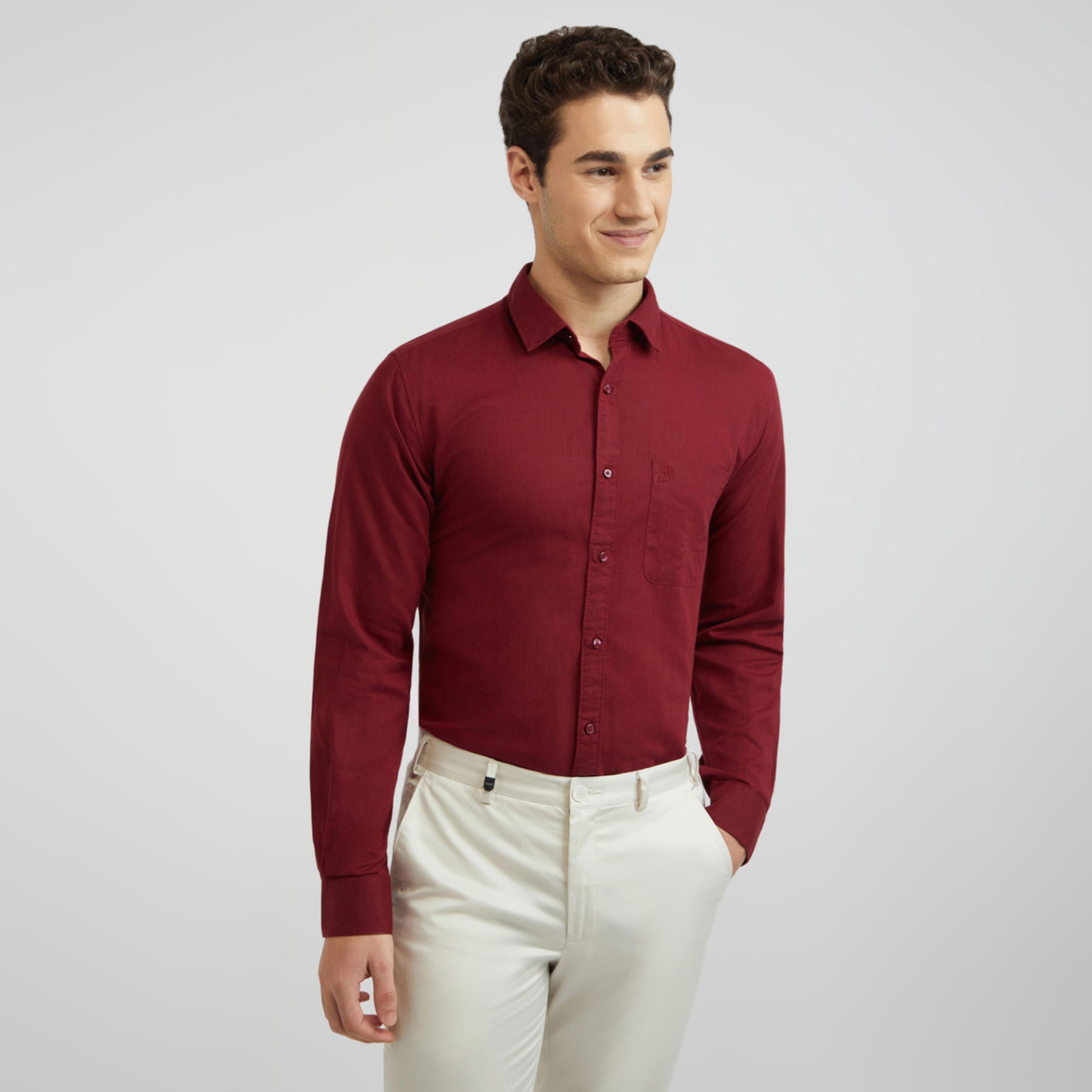Raymond X Styli Men Red Slim Fit Solid Long Sleeve Shirt-men-clothing-shirts-image-1