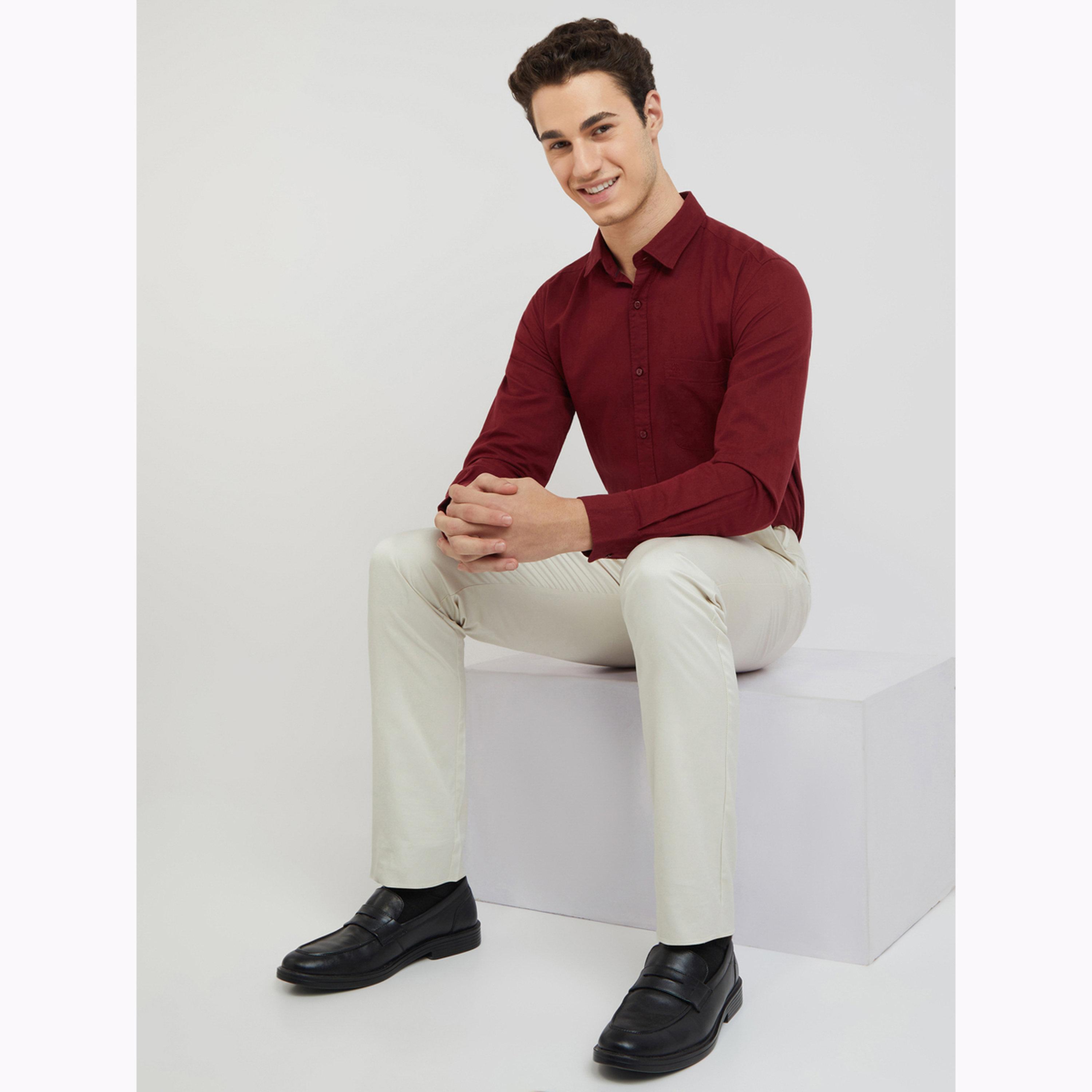 Raymond X Styli Men Red Slim Fit Solid Long Sleeve Shirt-men-clothing-shirts-image-2