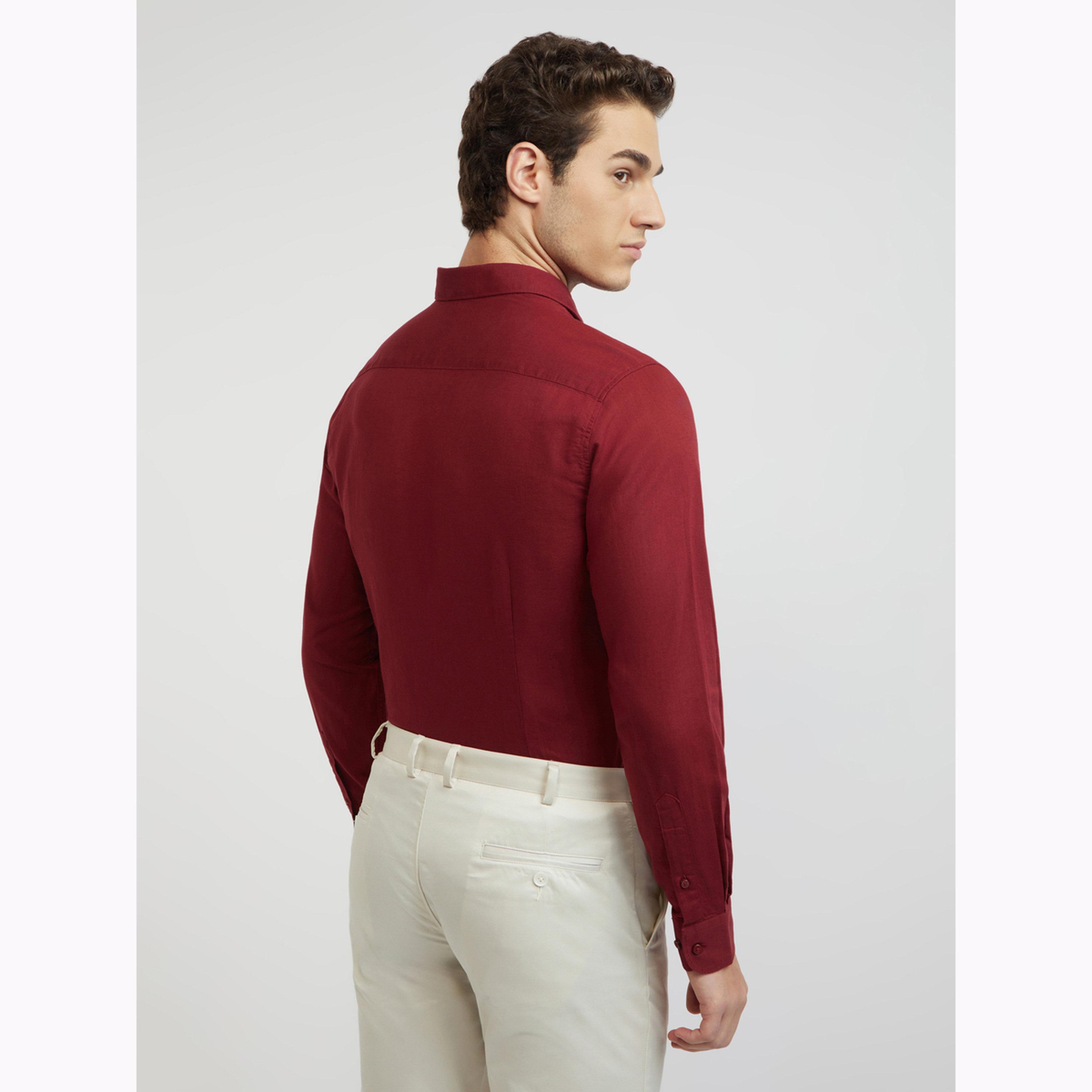 Raymond X Styli Men Red Slim Fit Solid Long Sleeve Shirt-men-clothing-shirts-image-4