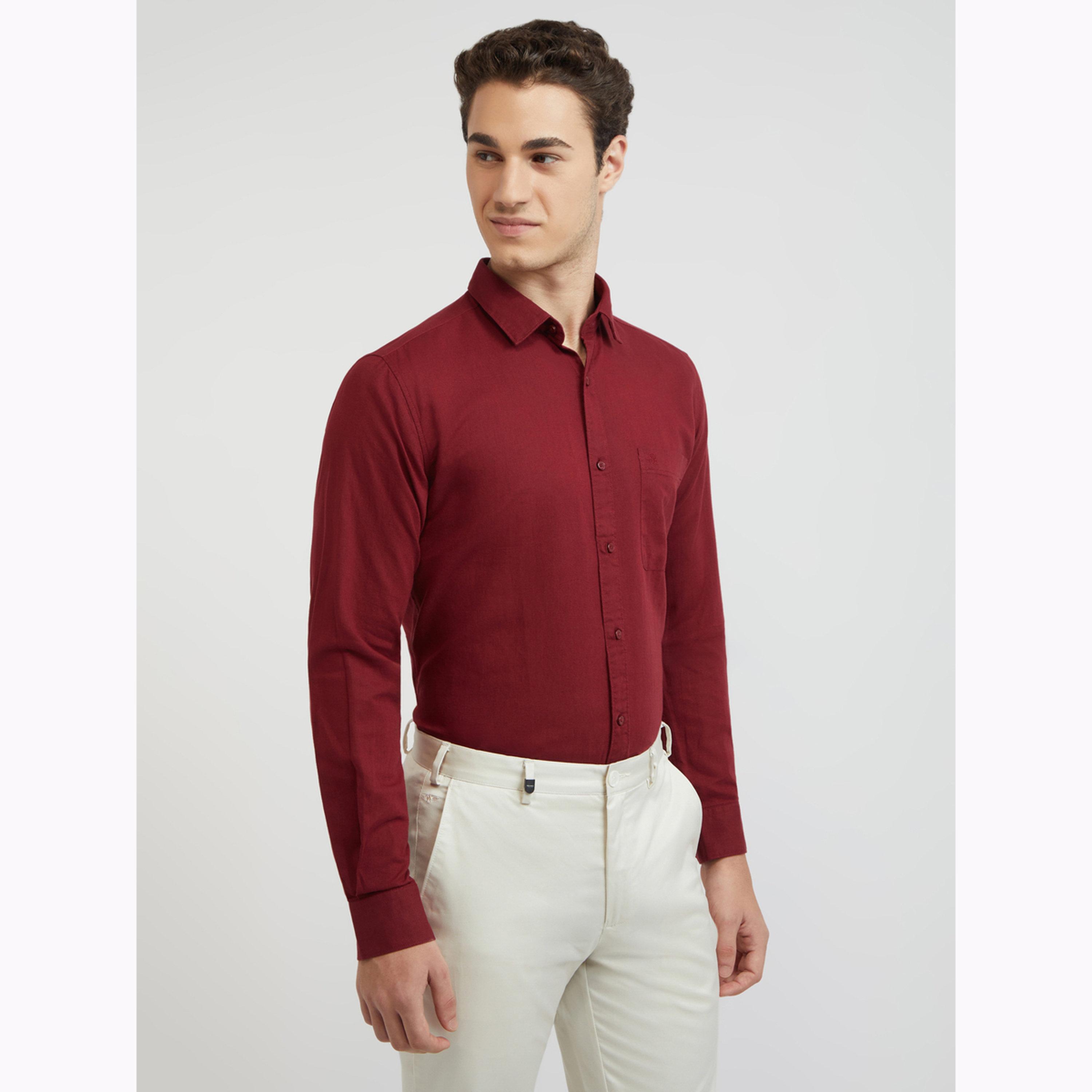 Raymond X Styli Men Red Slim Fit Solid Long Sleeve Shirt-men-clothing-shirts-image-5
