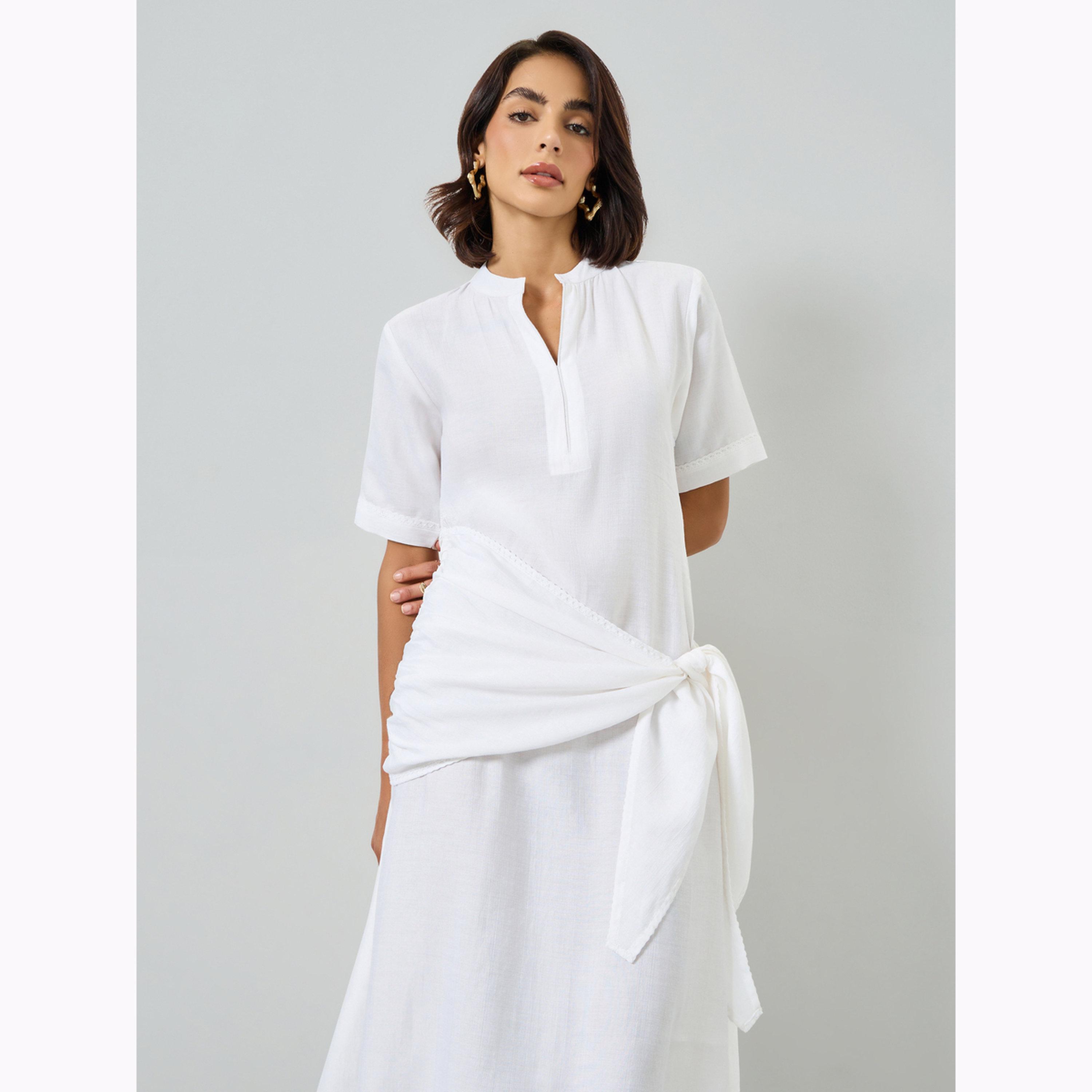 فستان ميدي لف بتفاصيل رباط على الخصر-women-clothing-dresses-image-2