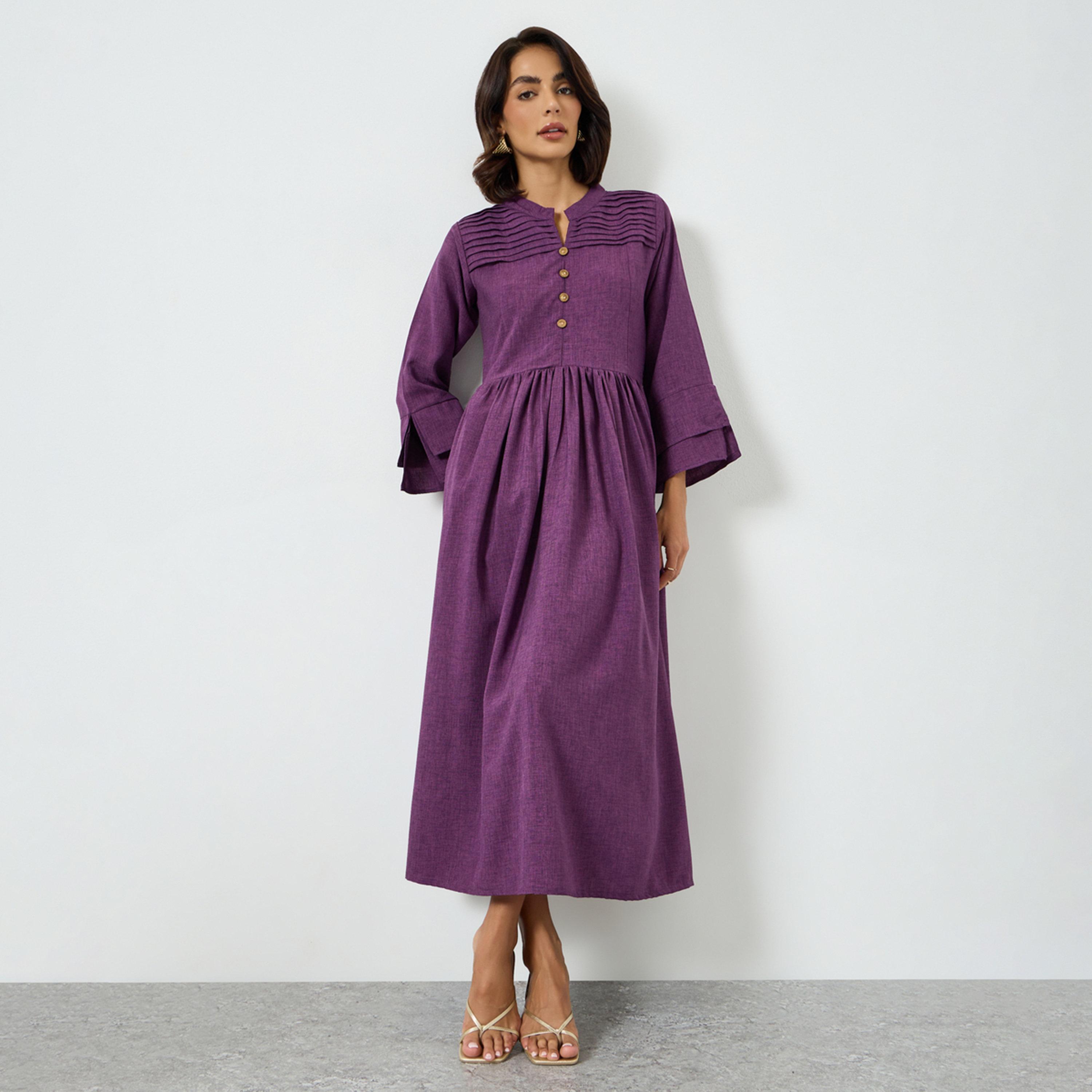 Maxim Creation X Styli Purple Pintuck Yoke A-Line Maxi Dress-women-clothing-dresses-image-1