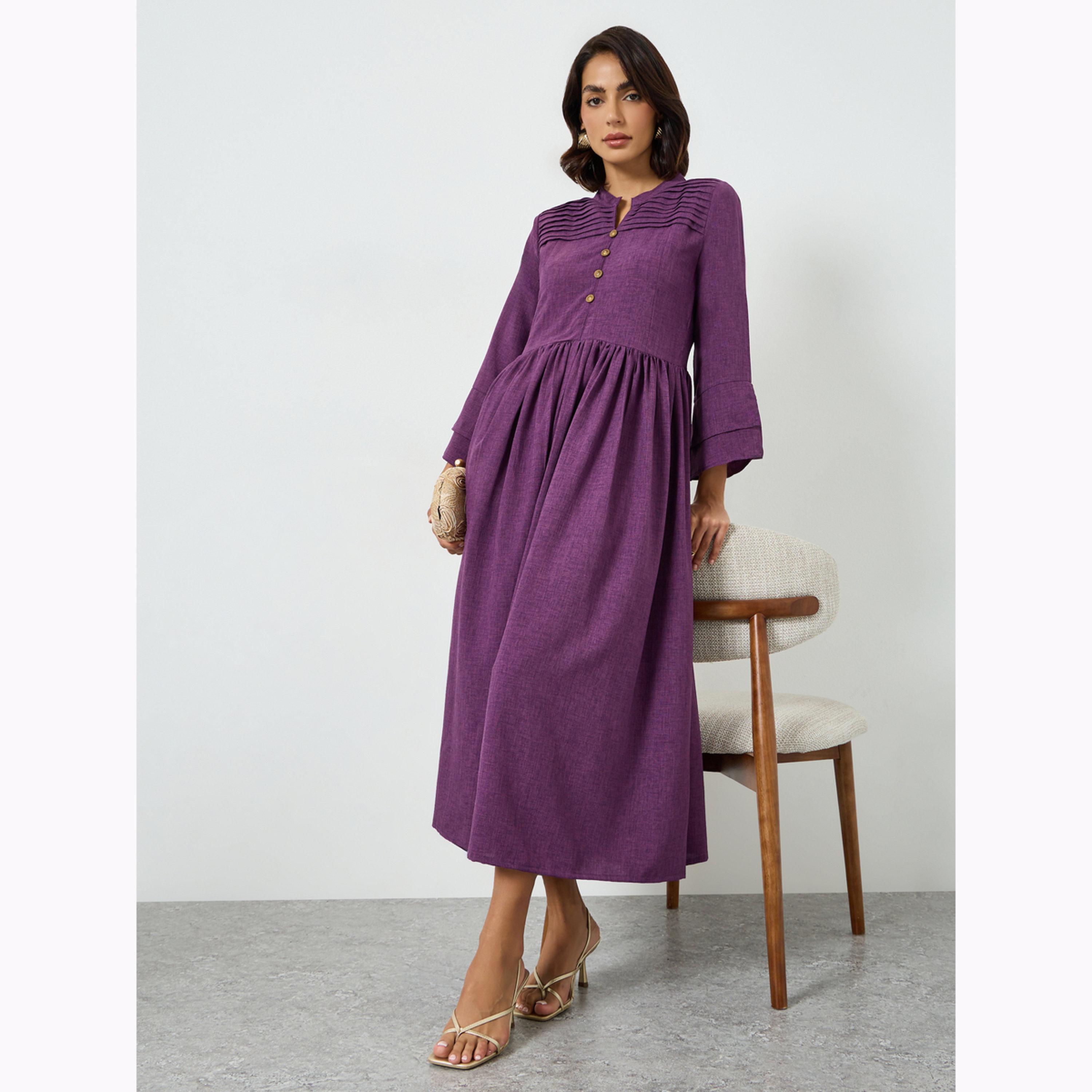 Maxim Creation X Styli Purple Pintuck Yoke A-Line Maxi Dress-women-clothing-dresses-image-2