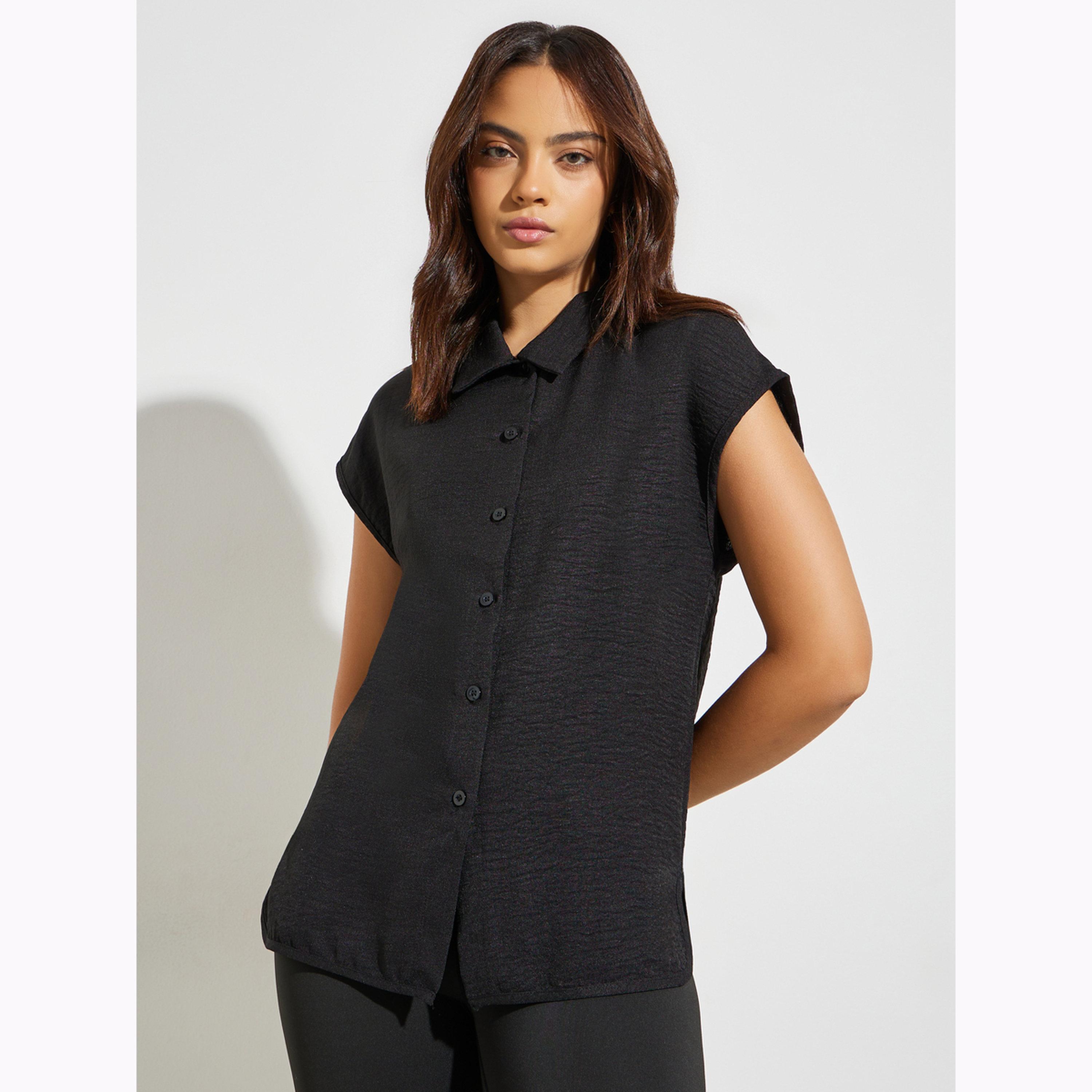 Styli Black Relaxed Button-Down Shirt-women-clothing-shirtsandblouses-shirts-image-1
