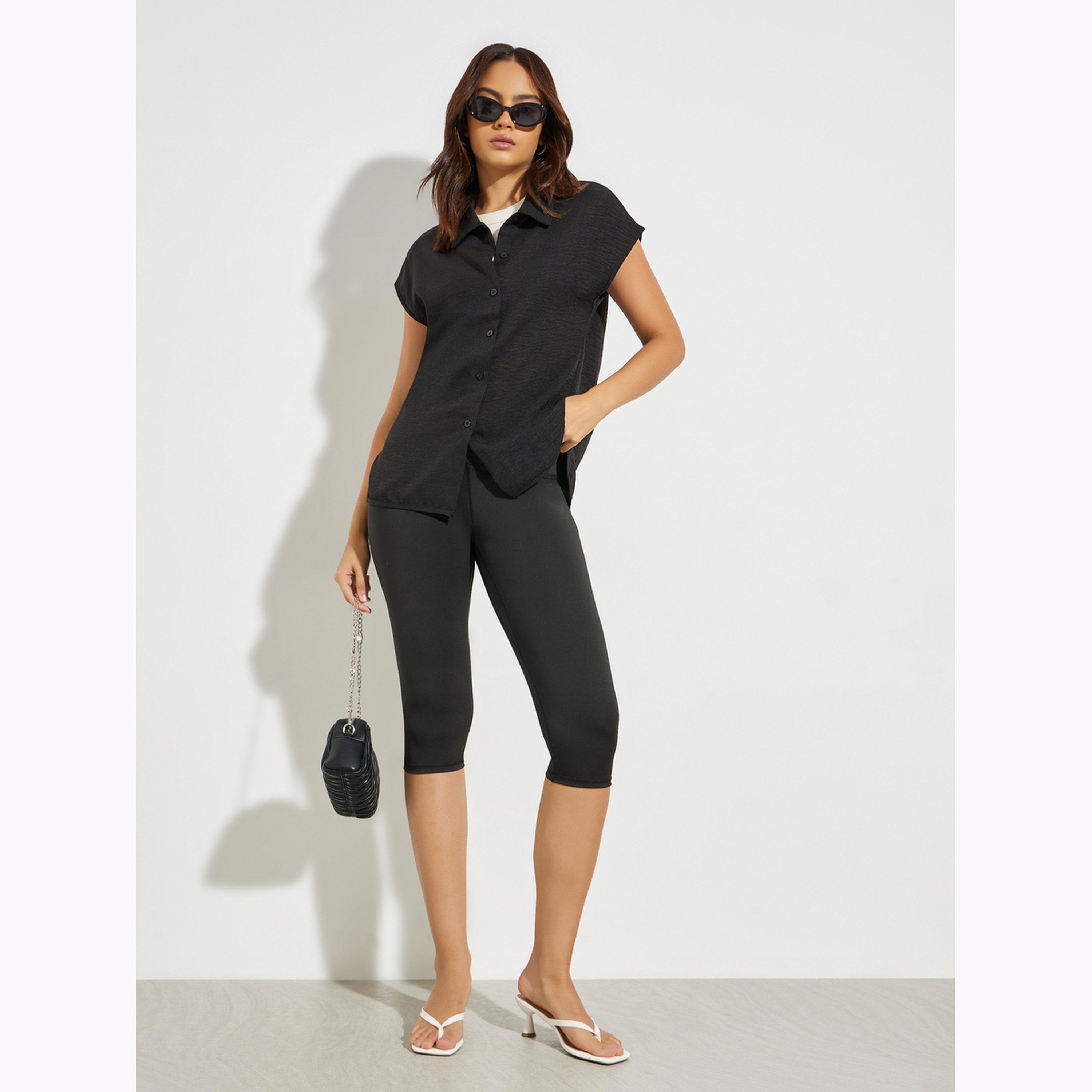 Styli Black Relaxed Button-Down Shirt-women-clothing-shirtsandblouses-shirts-image-2