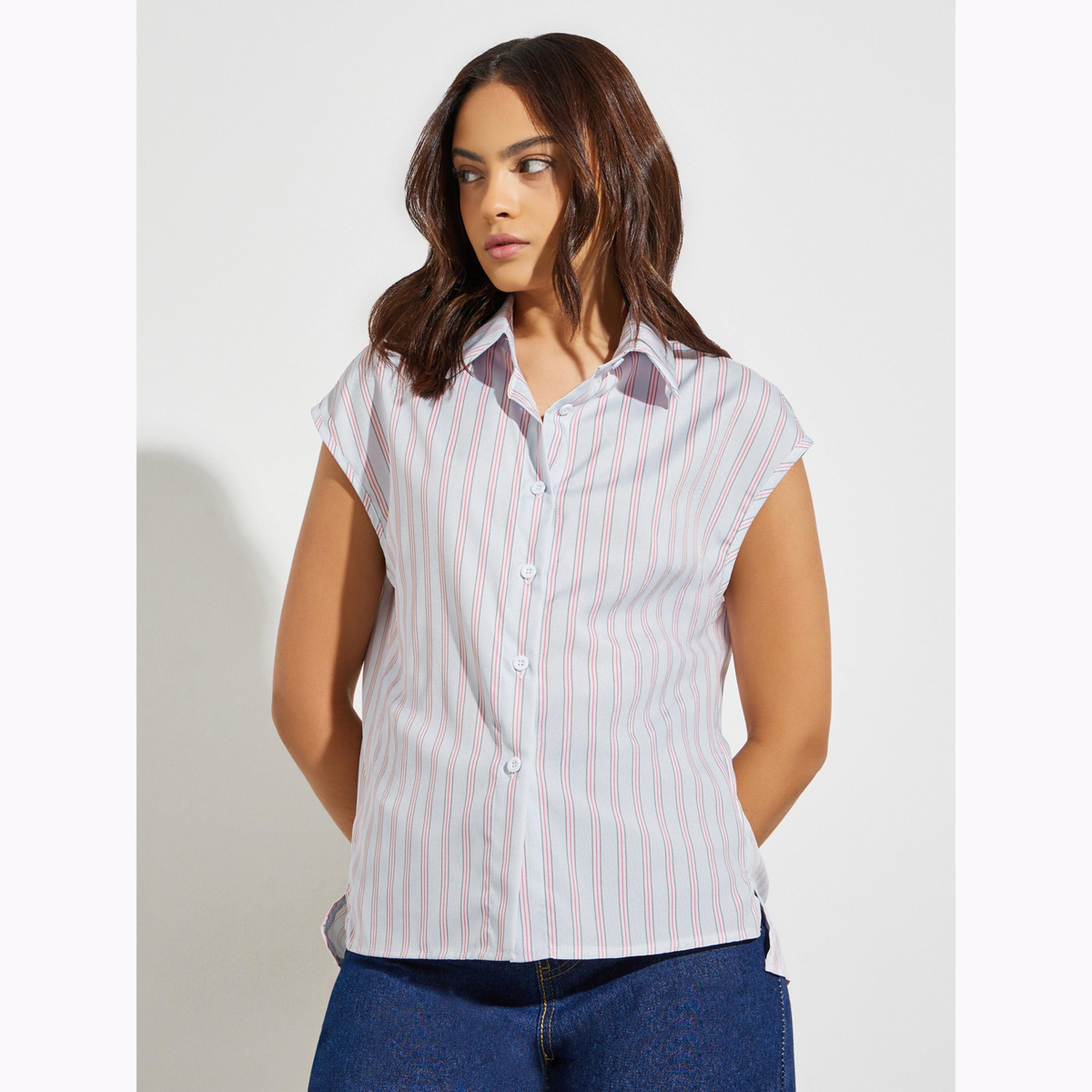 Styli Blue Striped Relaxed Shirt-women-clothing-shirtsandblouses-shirts-image-1