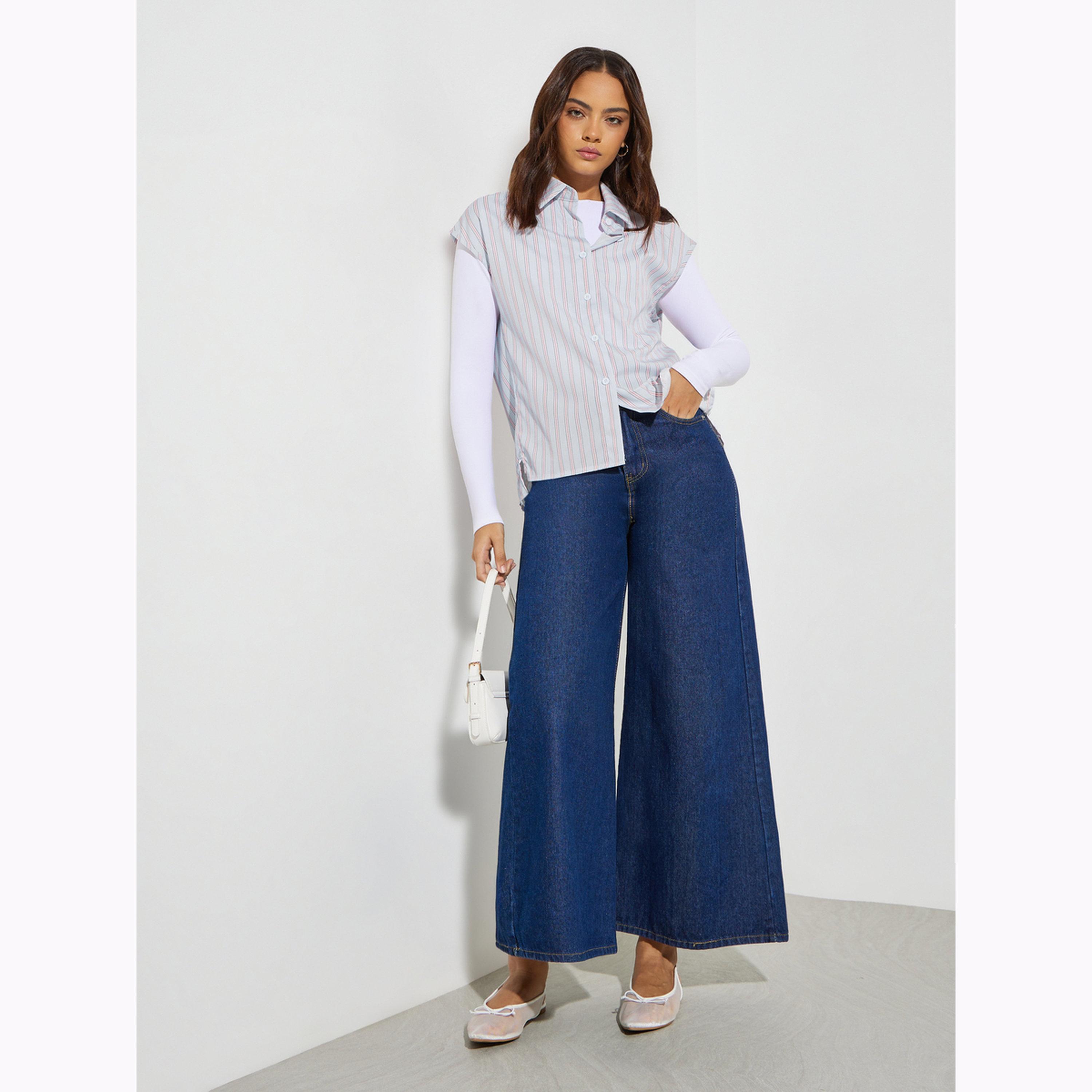 بلوزة مريحة مخططة بلون أزرق-women-clothing-shirtsandblouses-shirts-image-2