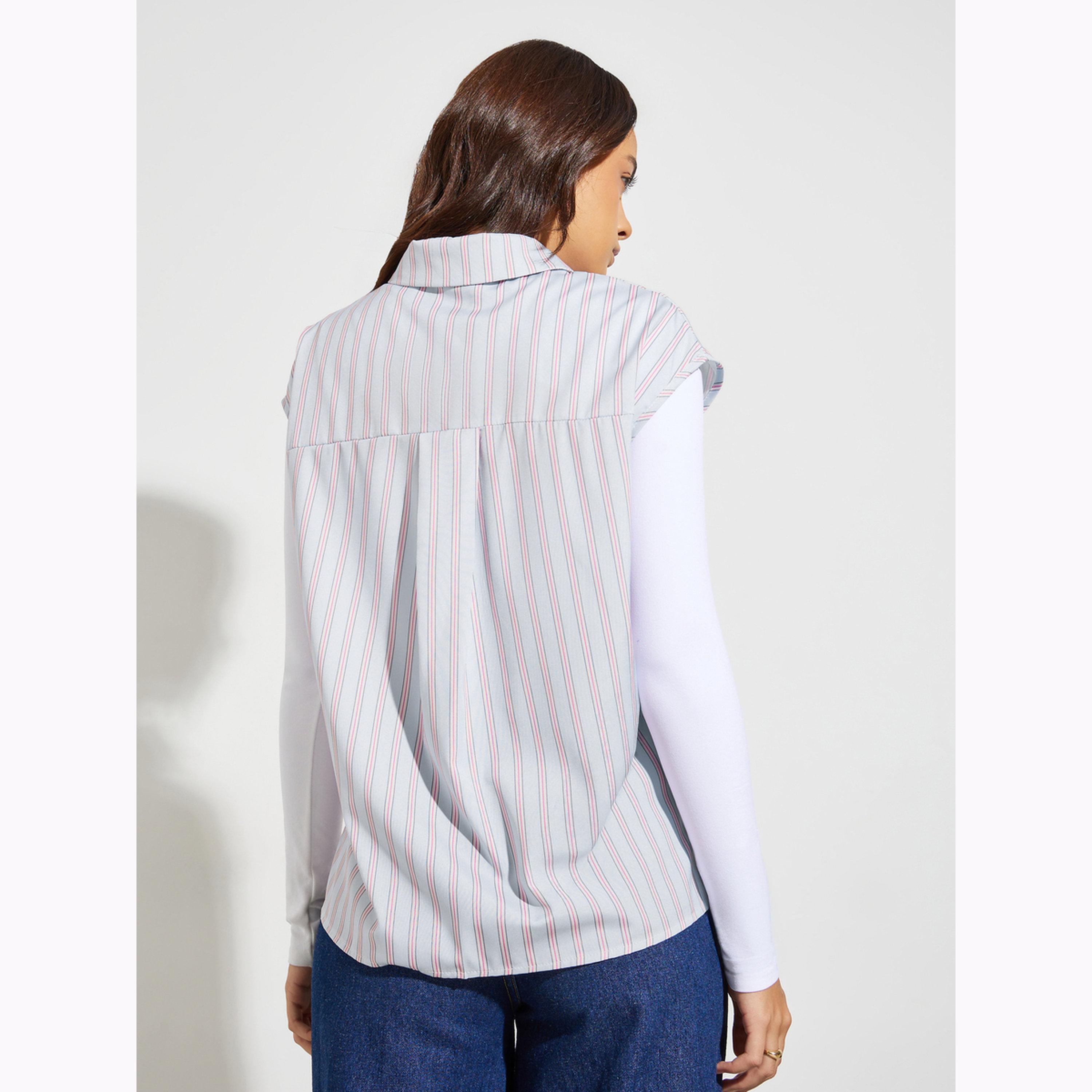 Styli Blue Striped Relaxed Shirt-women-clothing-shirtsandblouses-shirts-image-3
