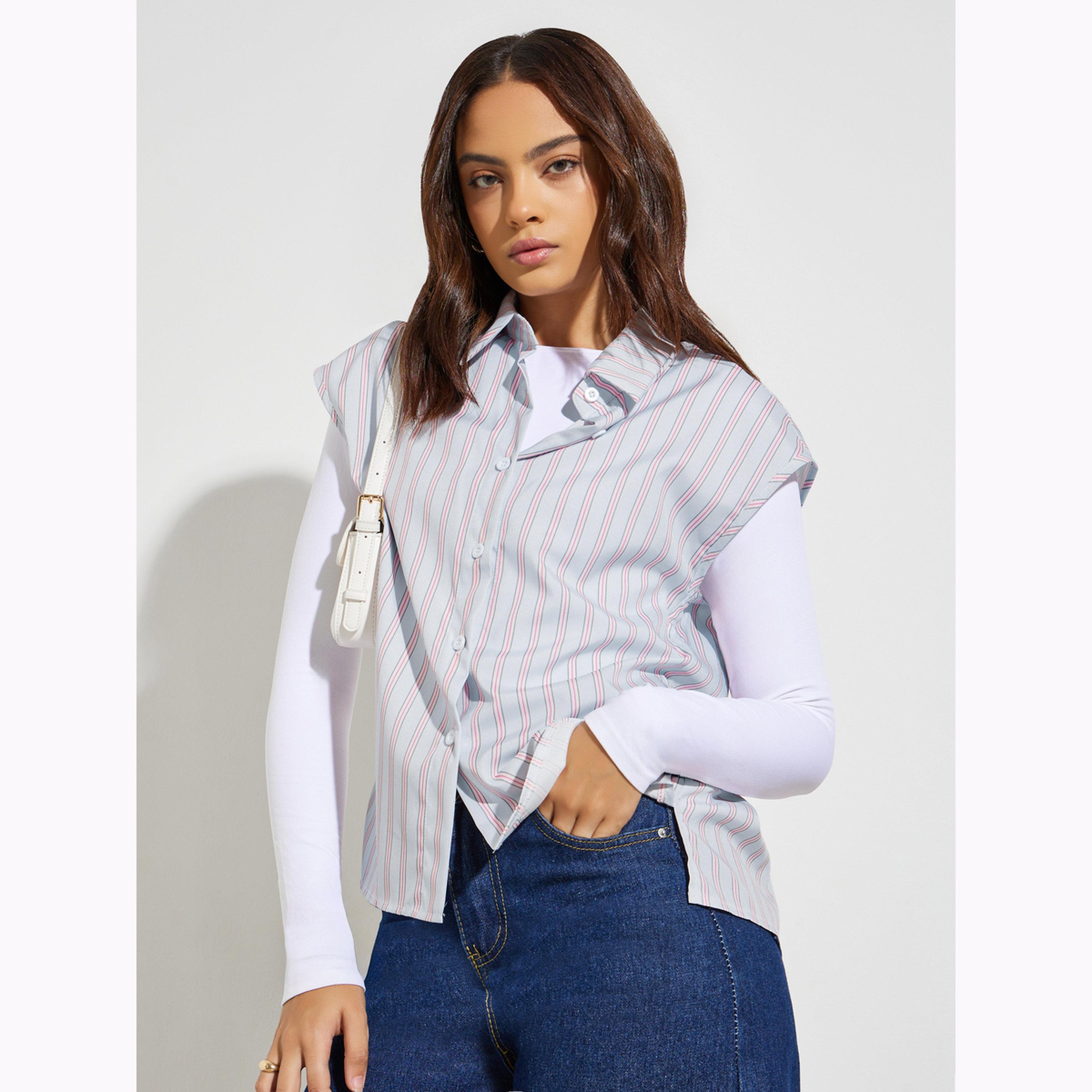 Styli Blue Striped Relaxed Shirt-women-clothing-shirtsandblouses-shirts-image-4