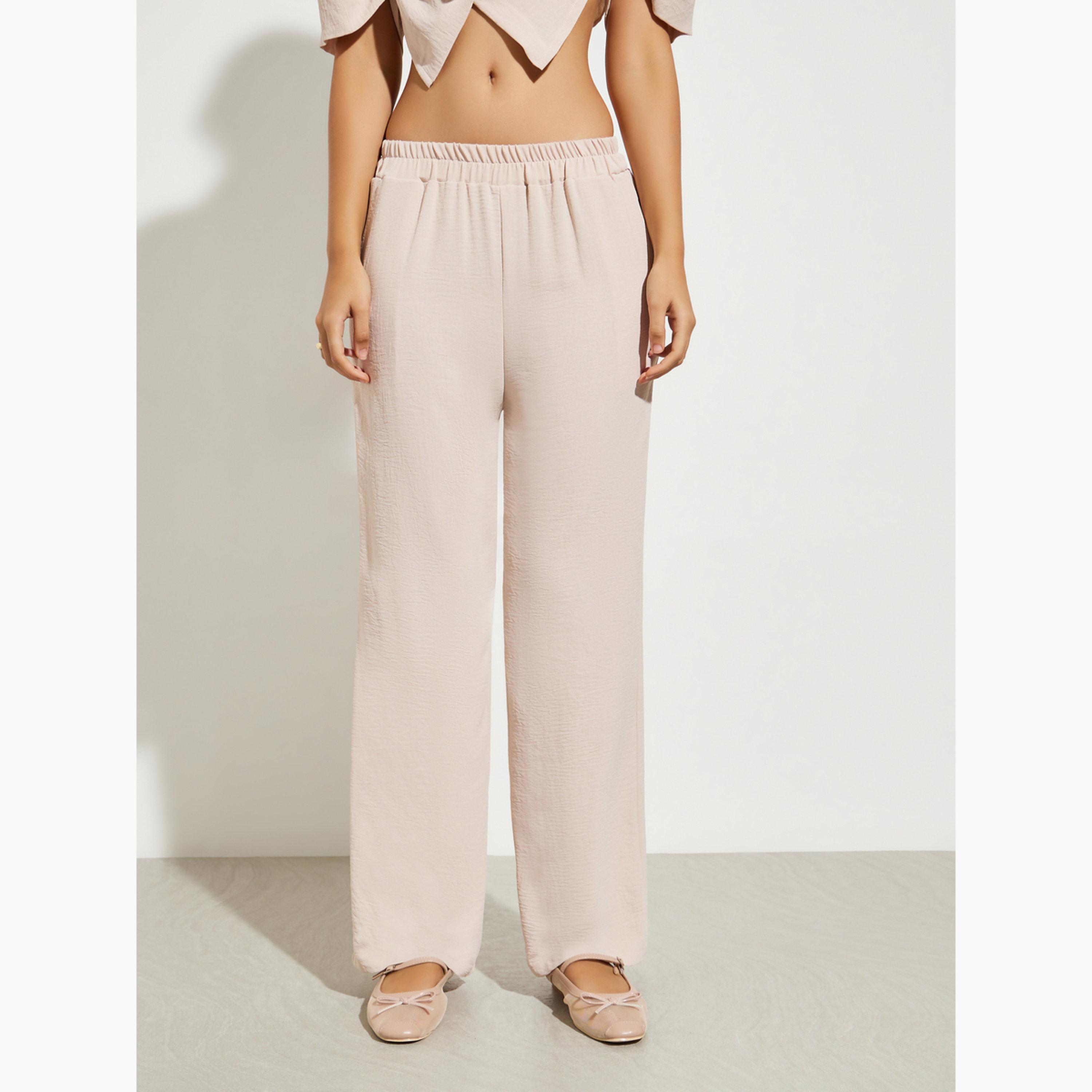 طقم منسق من بنطال وبلوزة مريحة بلون كاكي-women-clothing-coordsets-image-6