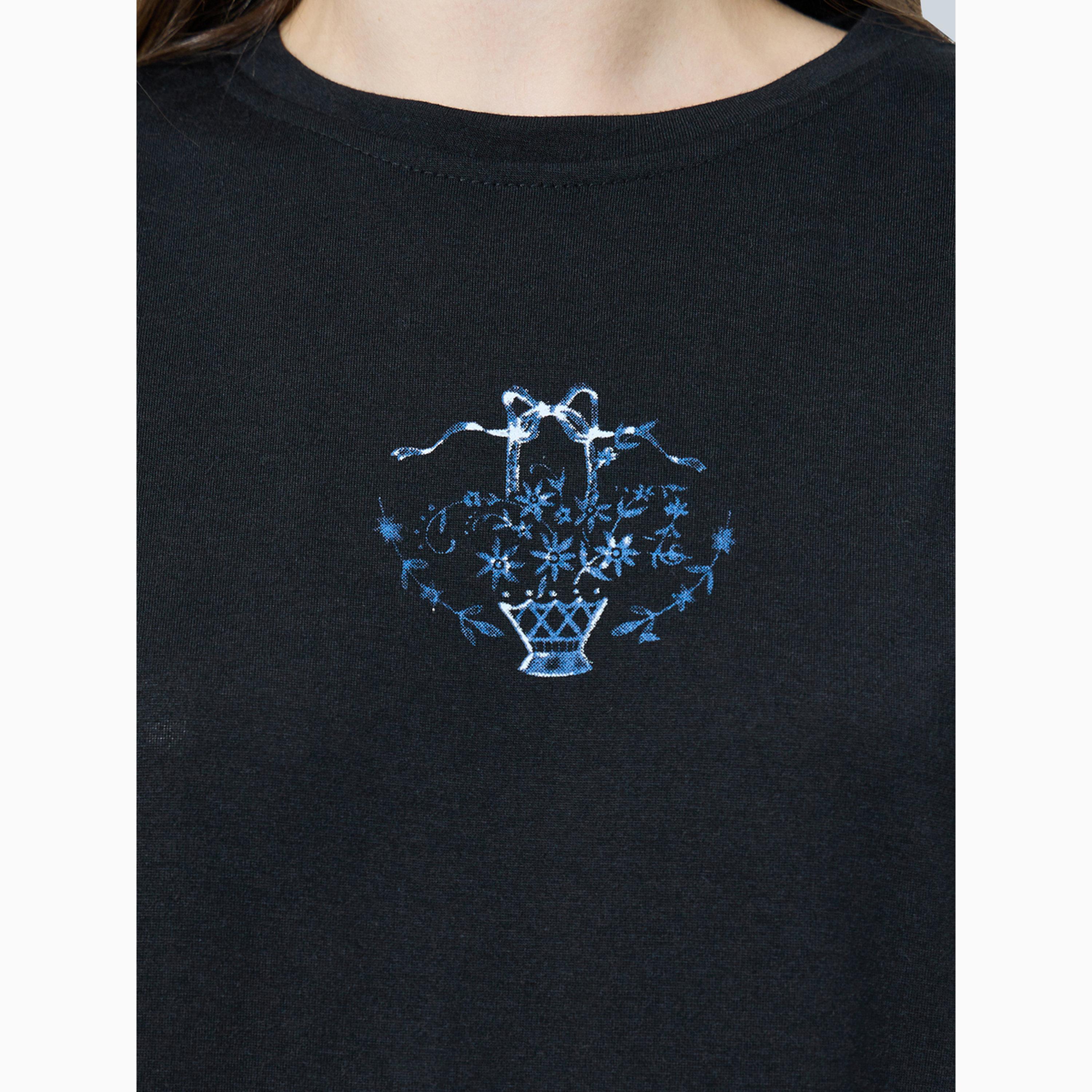 Styli Black Printed T-Shirt and Wide Leg Pants Co-Ords-women-clothing-coordsets-image-3