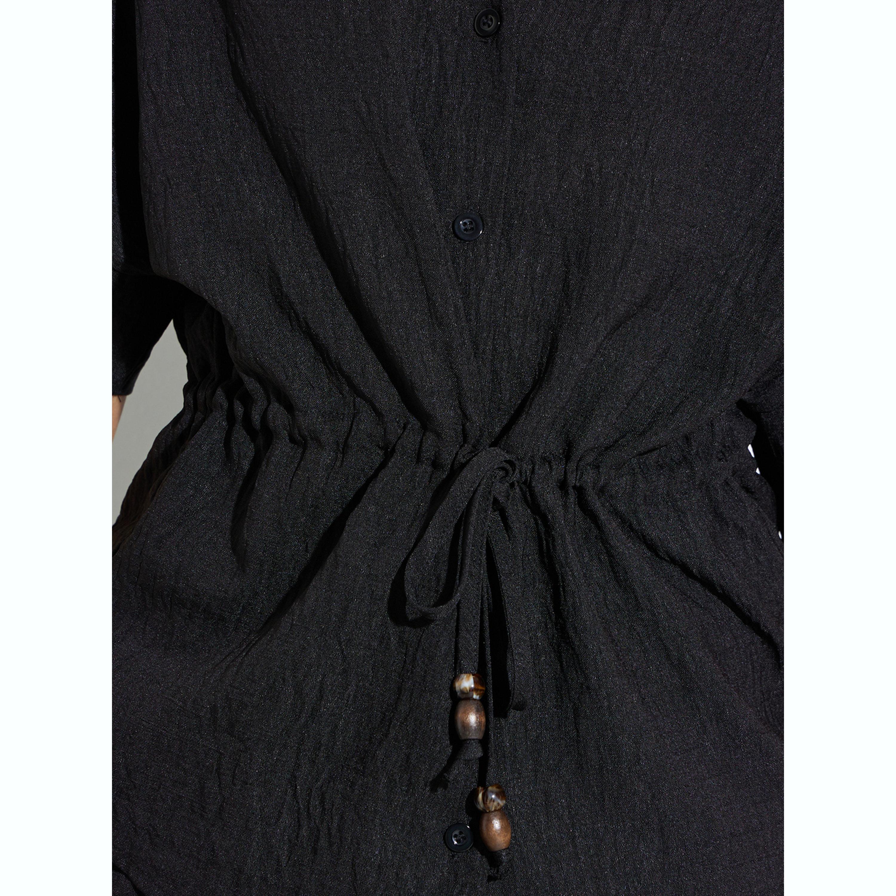 طقم من بلوزة بياقة مفتوحة ورباط مزين بالخرز مع بنطال-women-clothing-coordsets-image-6
