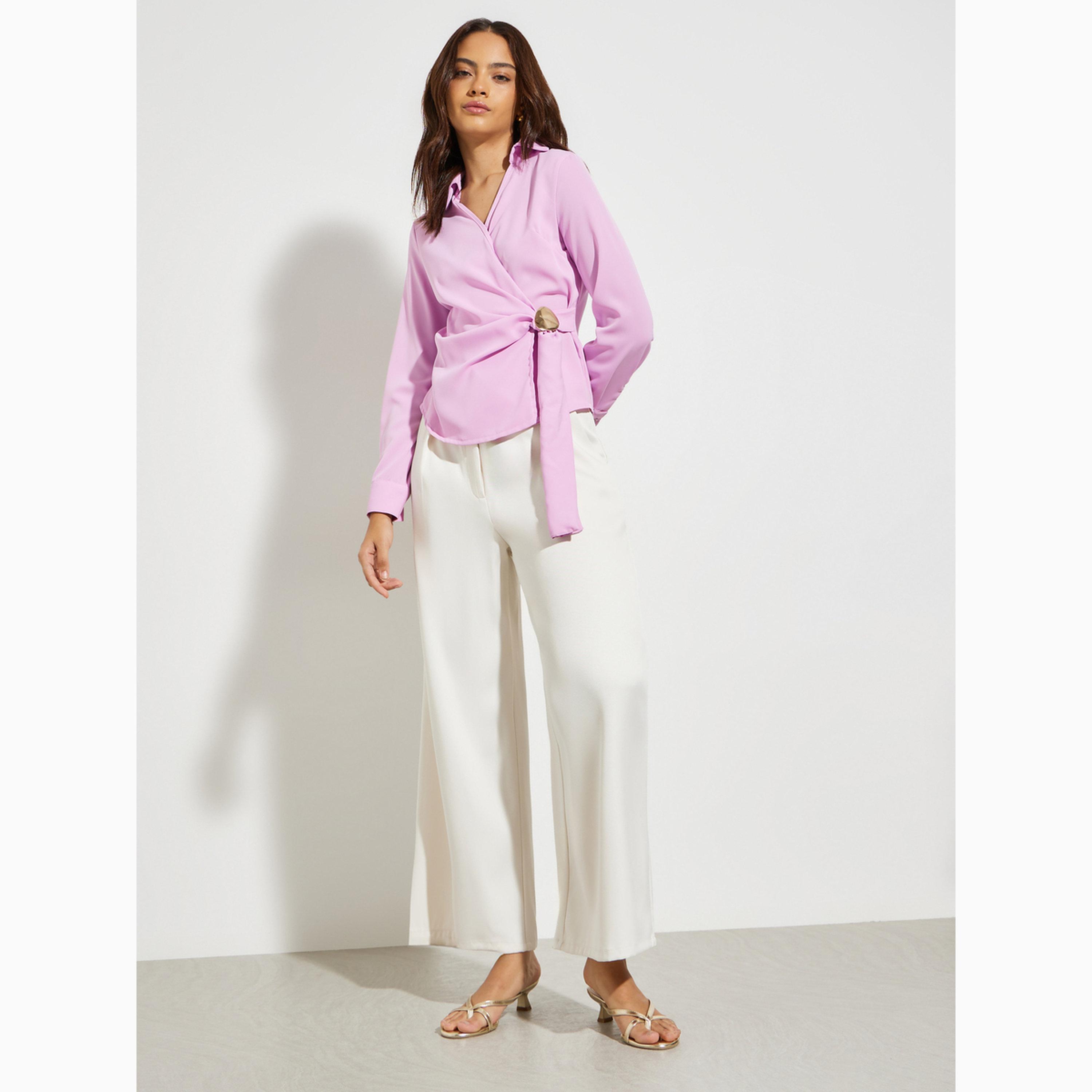 Styli Purple Wrap Top with Long Sleeves-women-clothing-shirtsandblouses-blouses-image-2