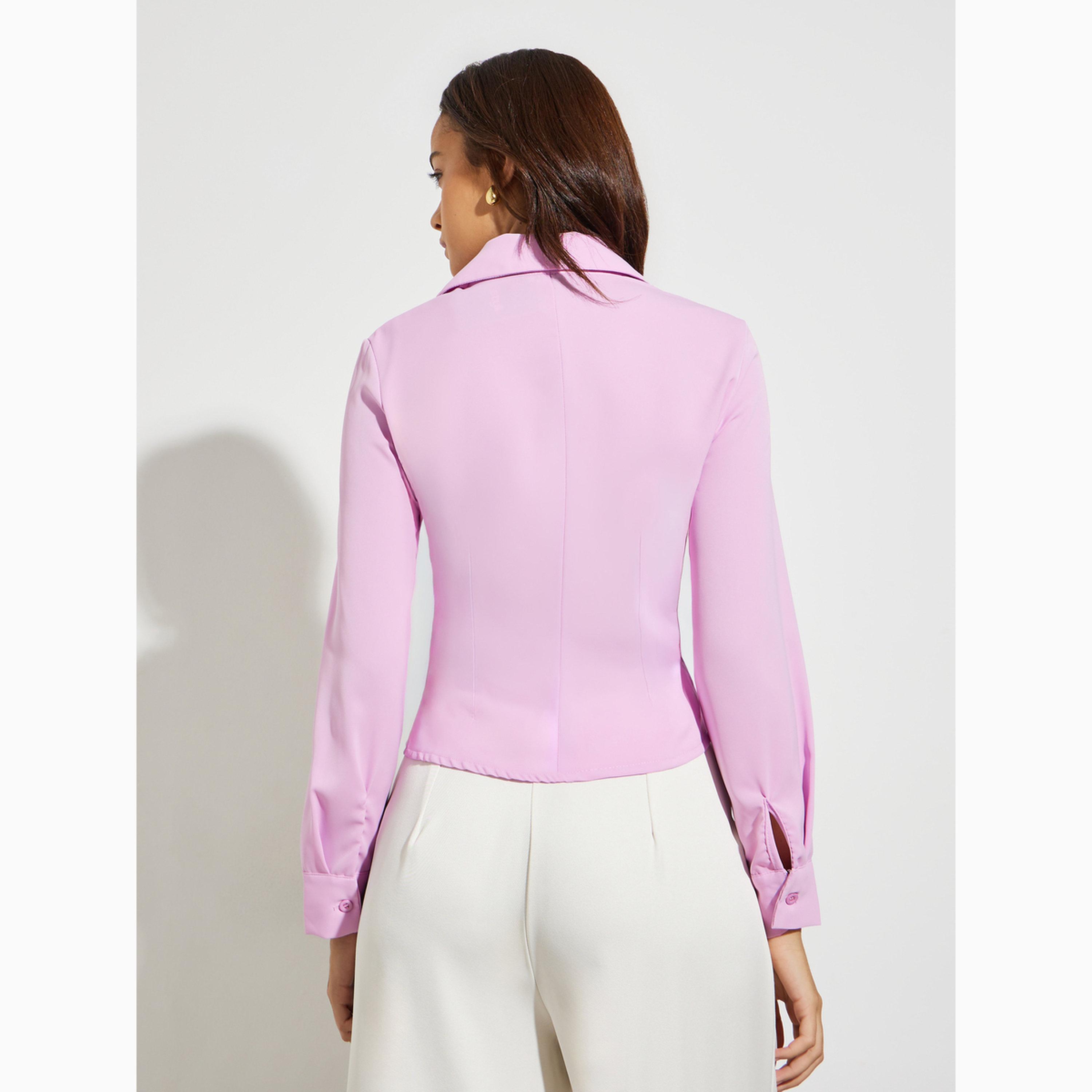 Styli Purple Wrap Top with Long Sleeves-women-clothing-shirtsandblouses-blouses-image-3