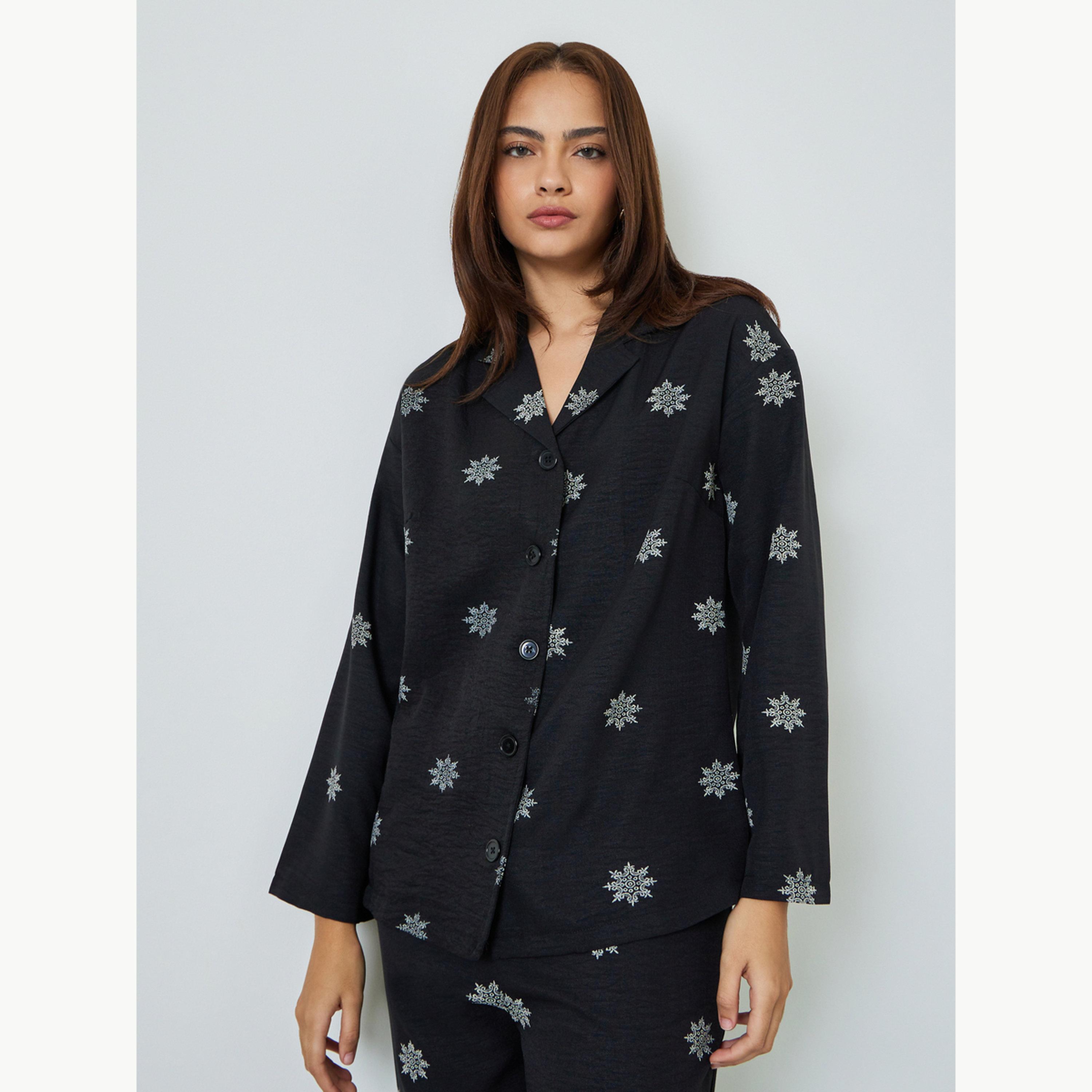 Amirah X Styli Black Floral Print Resort Collar Shirt and Pants Modest Set-women-clothing-coordsets-image-2