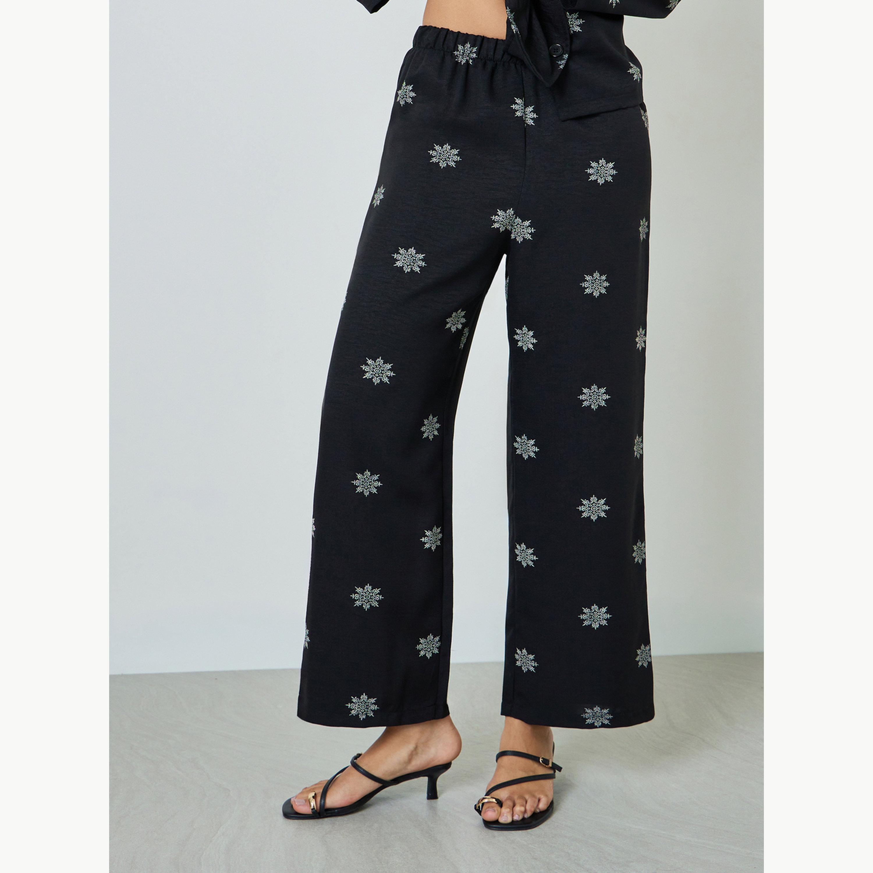 Amirah X Styli Black Floral Print Resort Collar Shirt and Pants Modest Set-women-clothing-coordsets-image-5