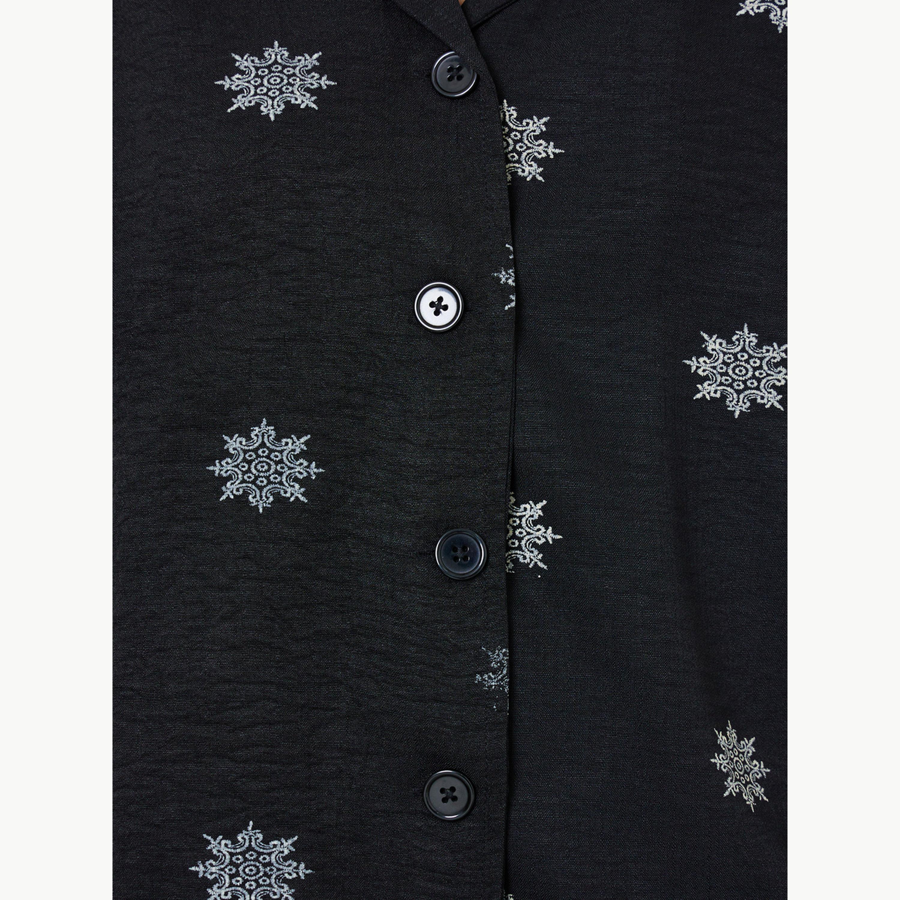 Amirah X Styli Black Floral Print Resort Collar Shirt and Pants Modest Set-women-clothing-coordsets-image-6