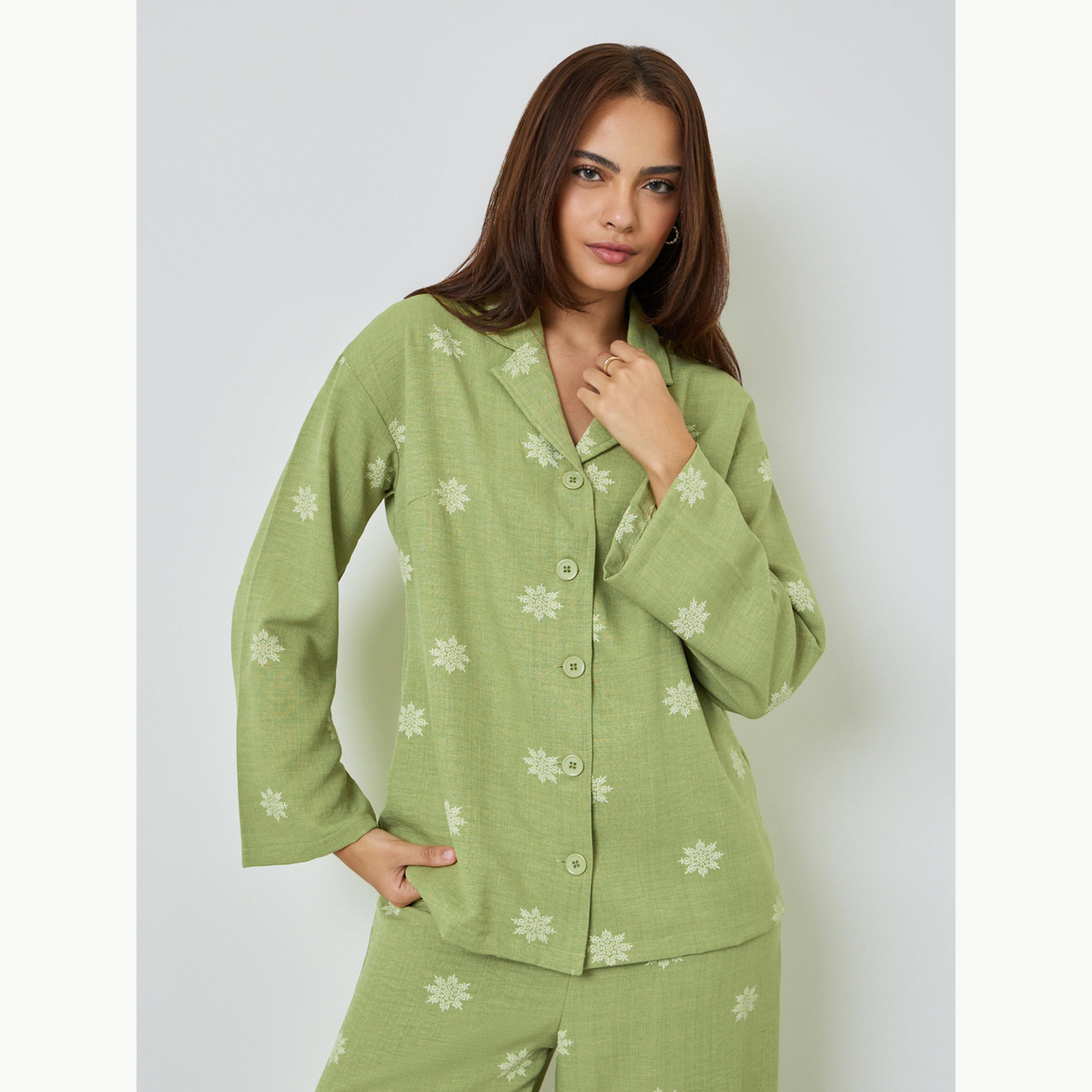 Amirah X Styli Green Floral Print Resort Collar Shirt and Pants Modest Set-women-clothing-coordsets-image-3
