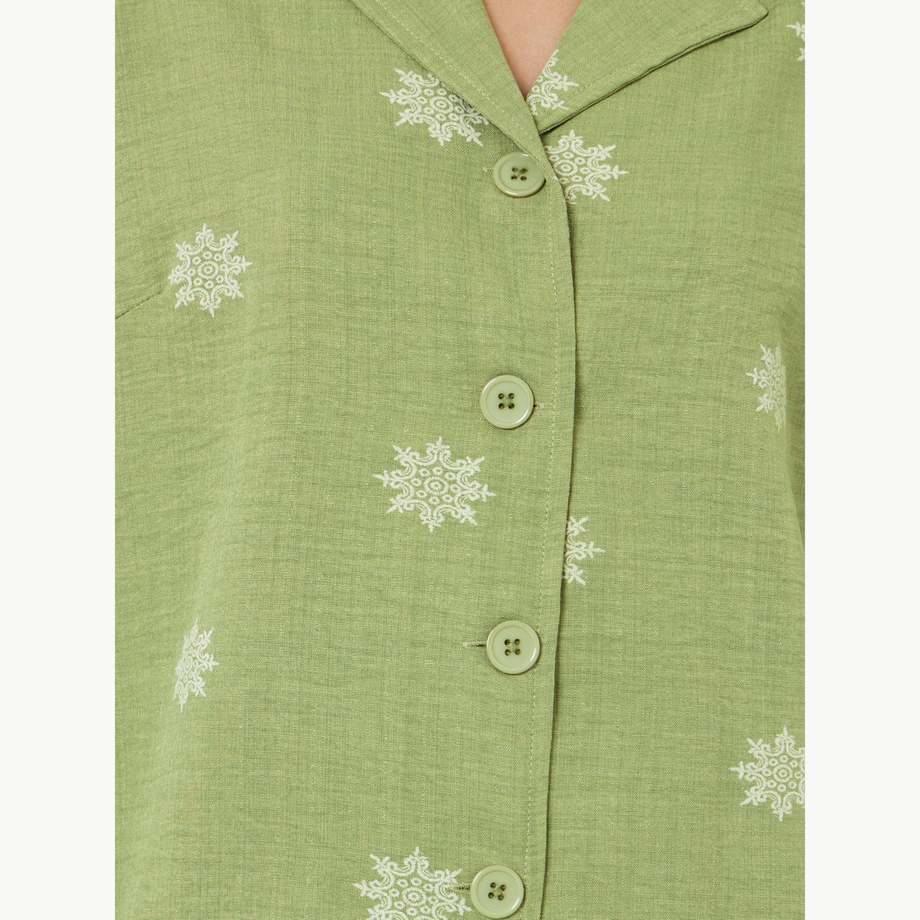 Amirah X Styli Green Floral Print Resort Collar Shirt and Pants Modest Set-women-clothing-coordsets-image-6