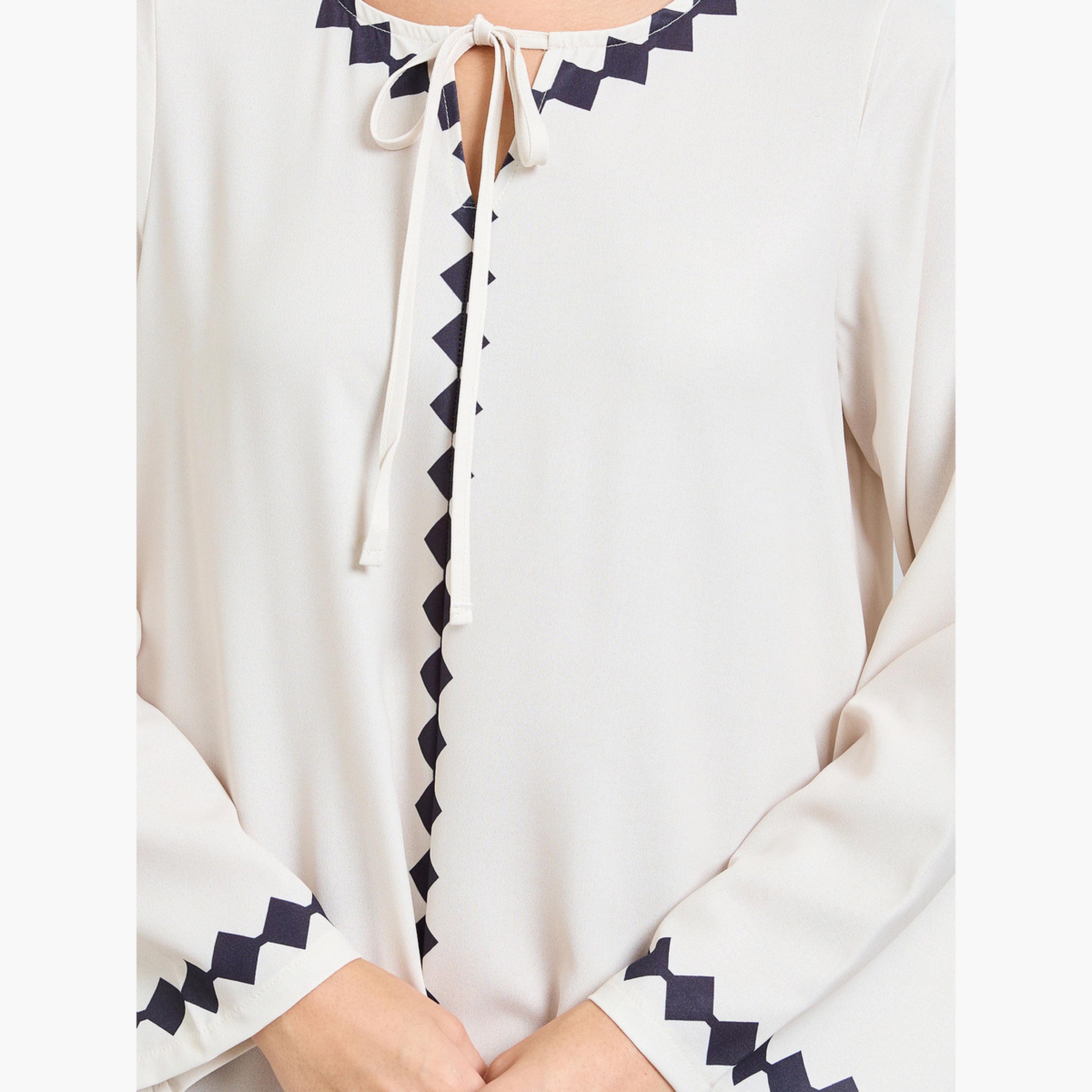 جلابية طويلة مطبعة مع ياقة بأربطة-women-arabicclothing-jalabiyas-image-5