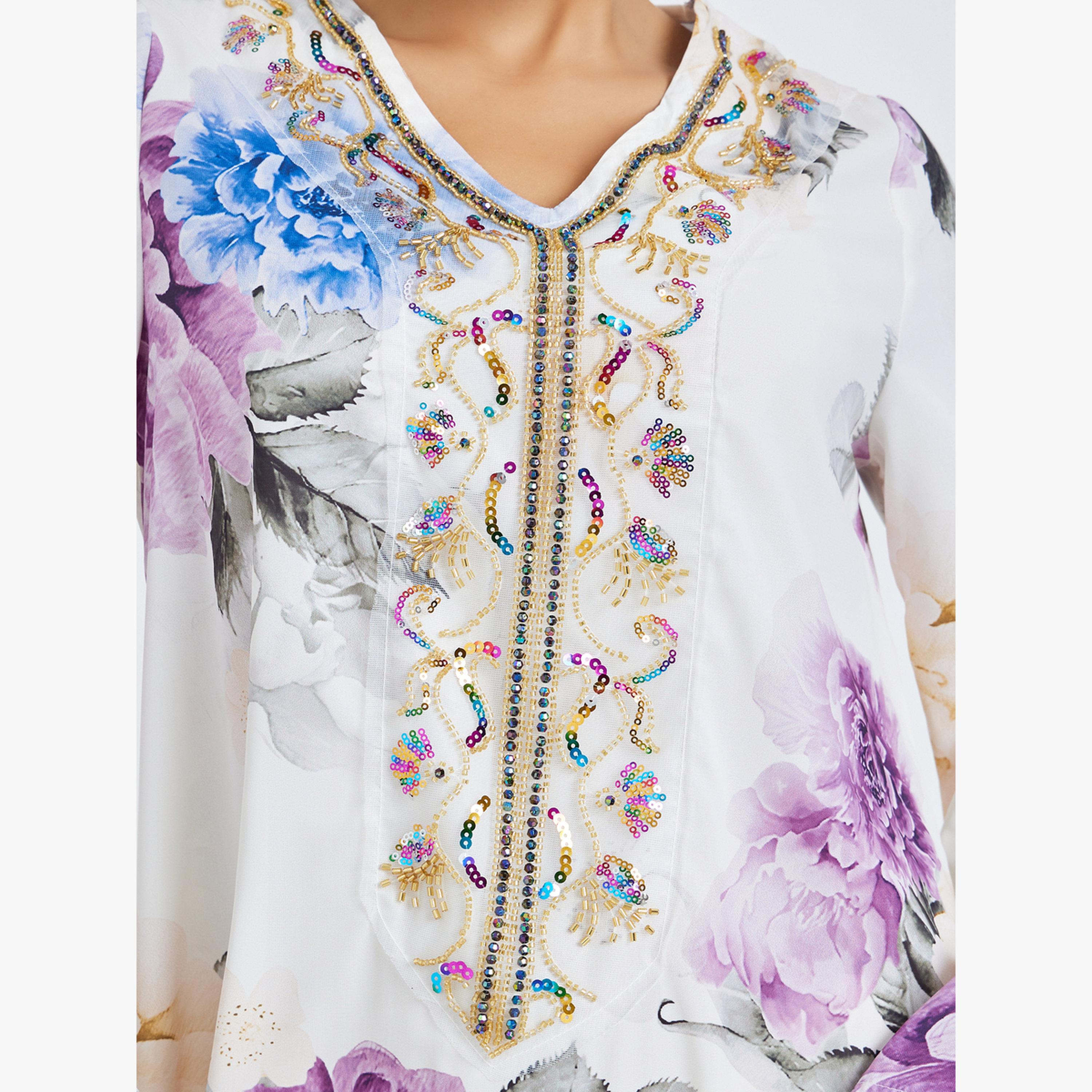 جلابية مزينة بالترتر وطبعة أزهار-women-arabicclothing-jalabiyas-image-5