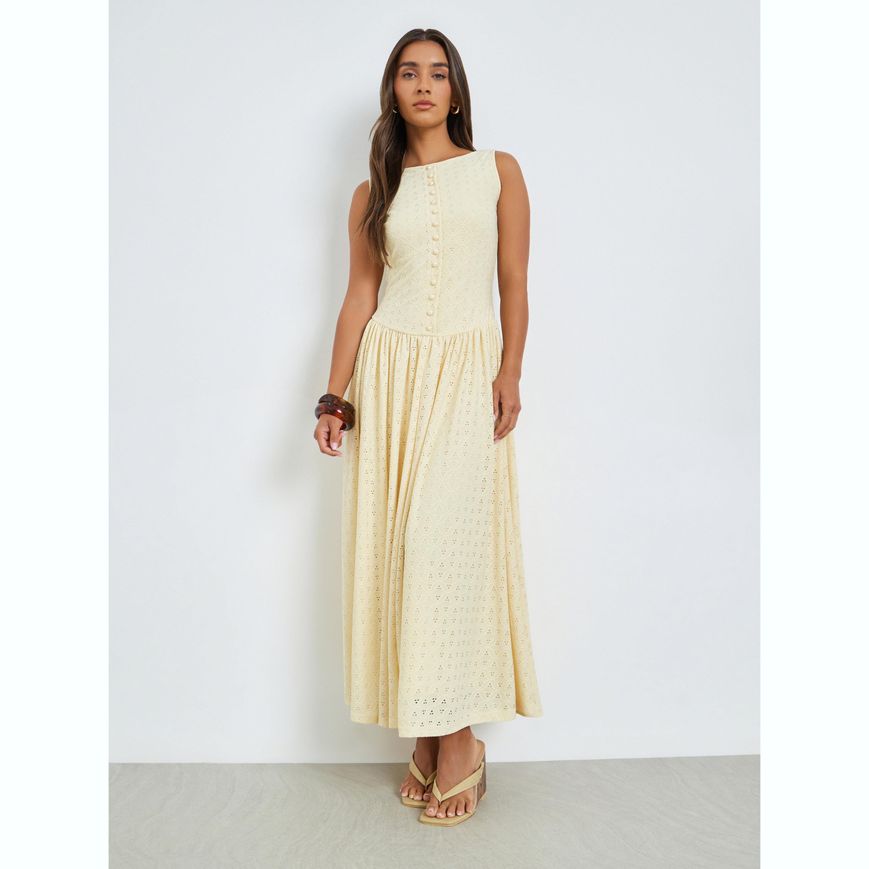 فستان طويل بحافة واسعة وتفاصيل شيفلي-women-clothing-dresses-image-1