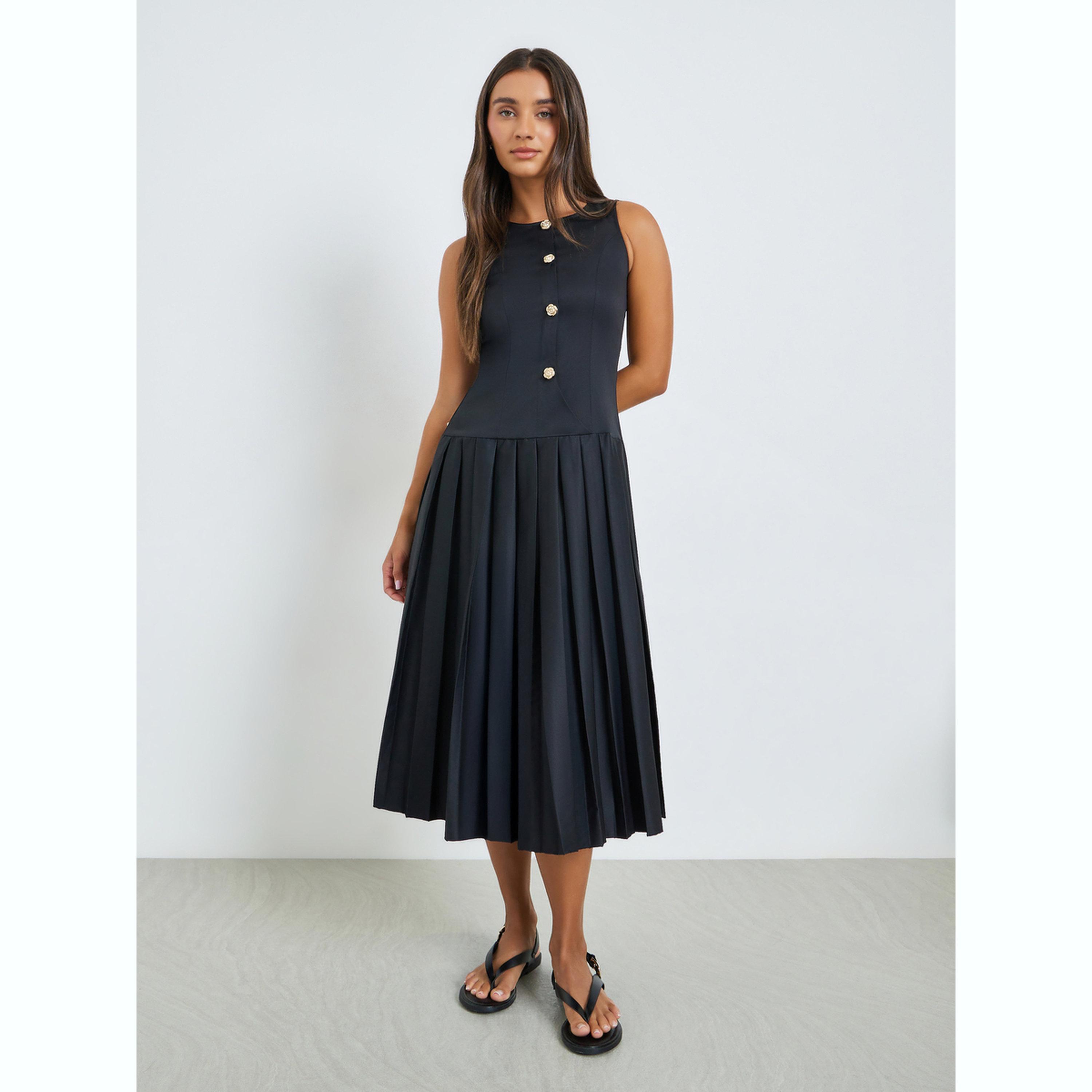 فستان ميدي بحافة واسعة وكسرات-women-clothing-dresses-image-1
