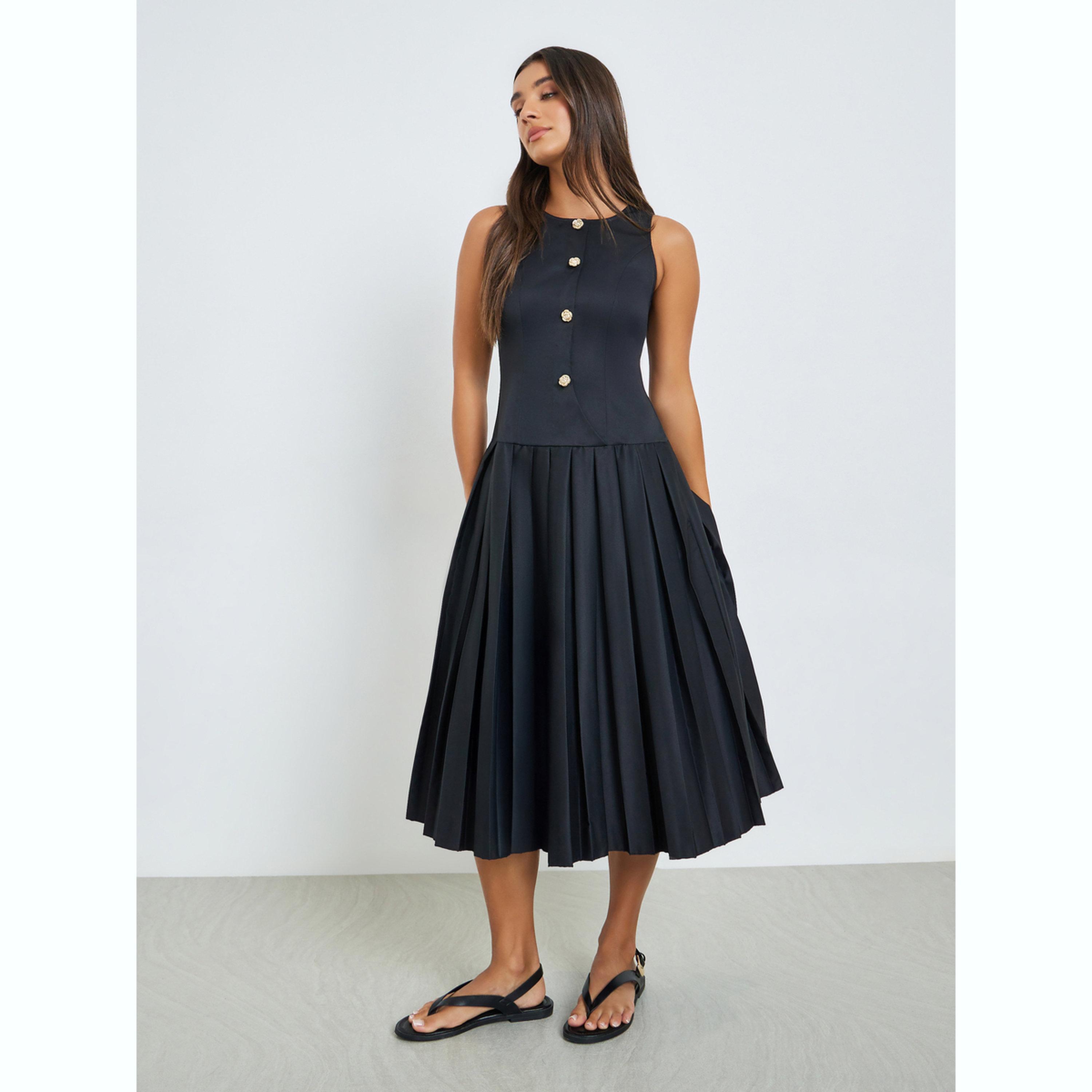 فستان ميدي بحافة واسعة وكسرات-women-clothing-dresses-image-3