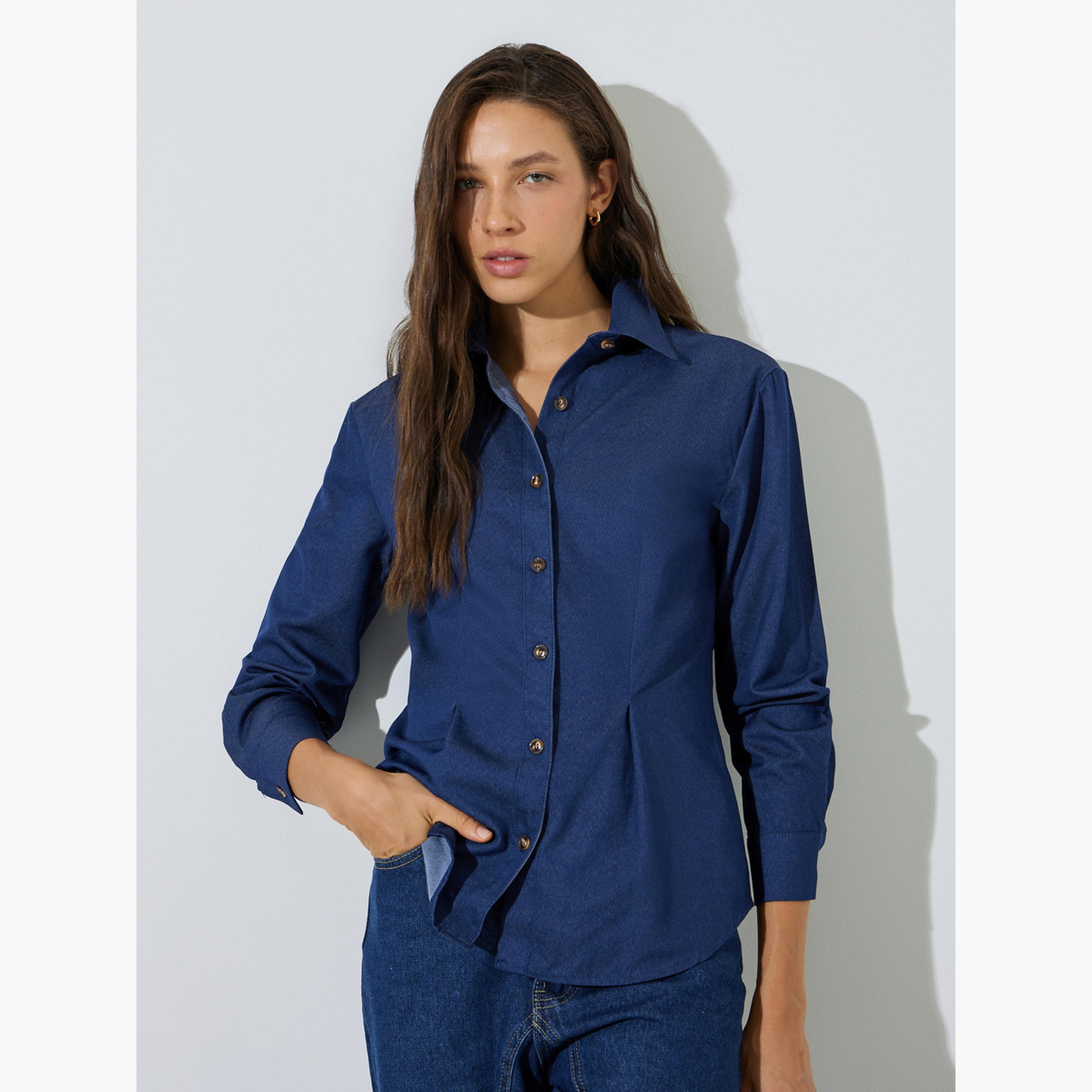 بلوزة دنيم بأكمام طويلة بتفاصيل كسر-women-clothing-shirtsandblouses-shirts-image-3